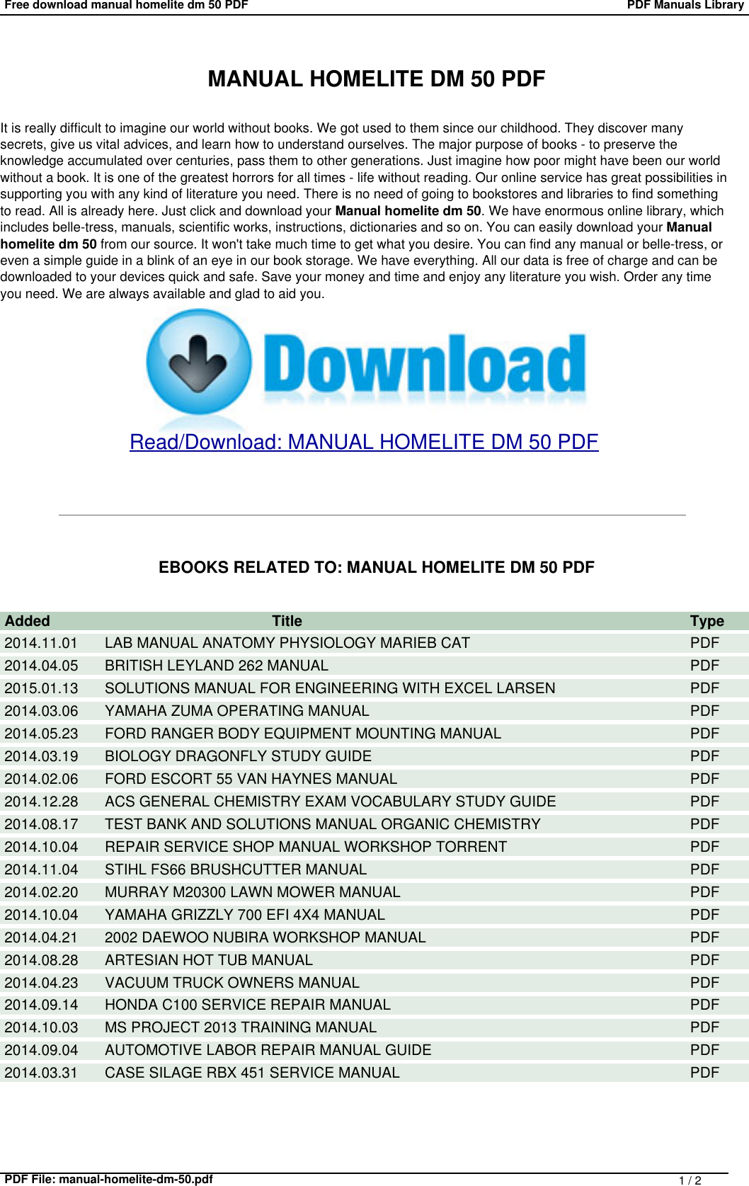 Page 1 of 2 - Manual Homelite Dm 50  !! Manual-homelite-dm-50