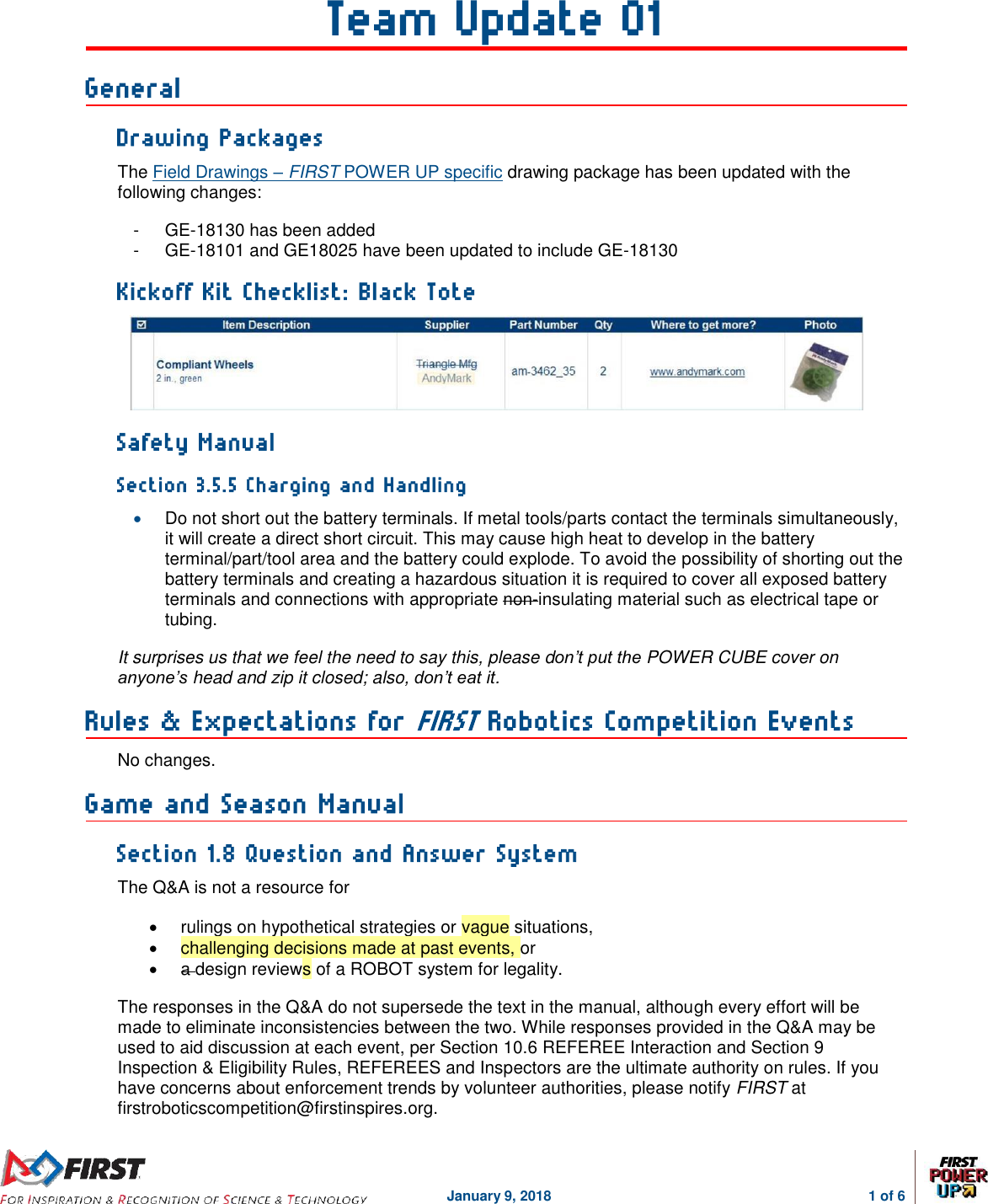 FIRST Robotics Competition 2018 Game And Season Manual update 01