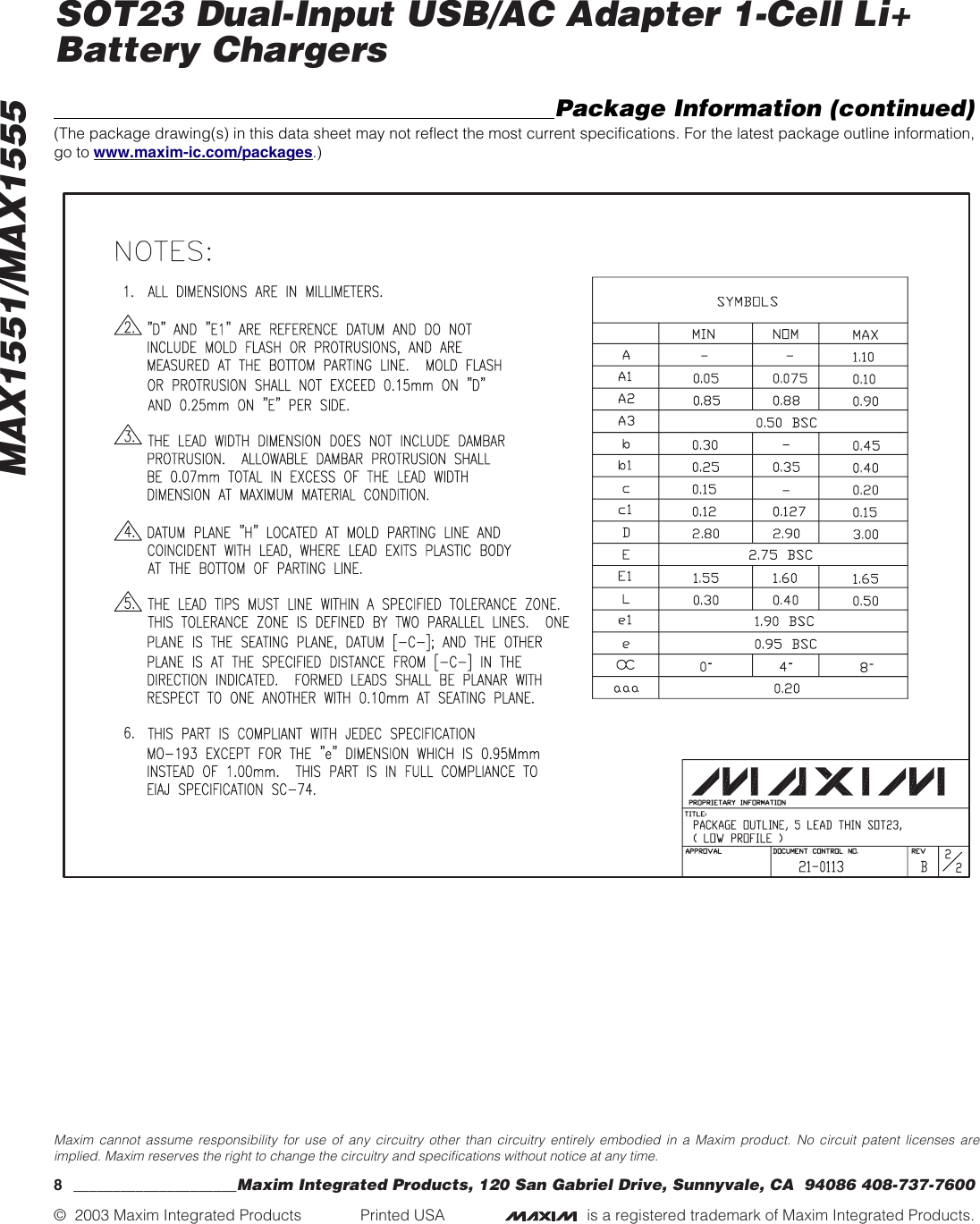 Page 8 of 9 - MAX1551, MAX1555 - Datasheet. Www.s-manuals.com. R0 Maxim
