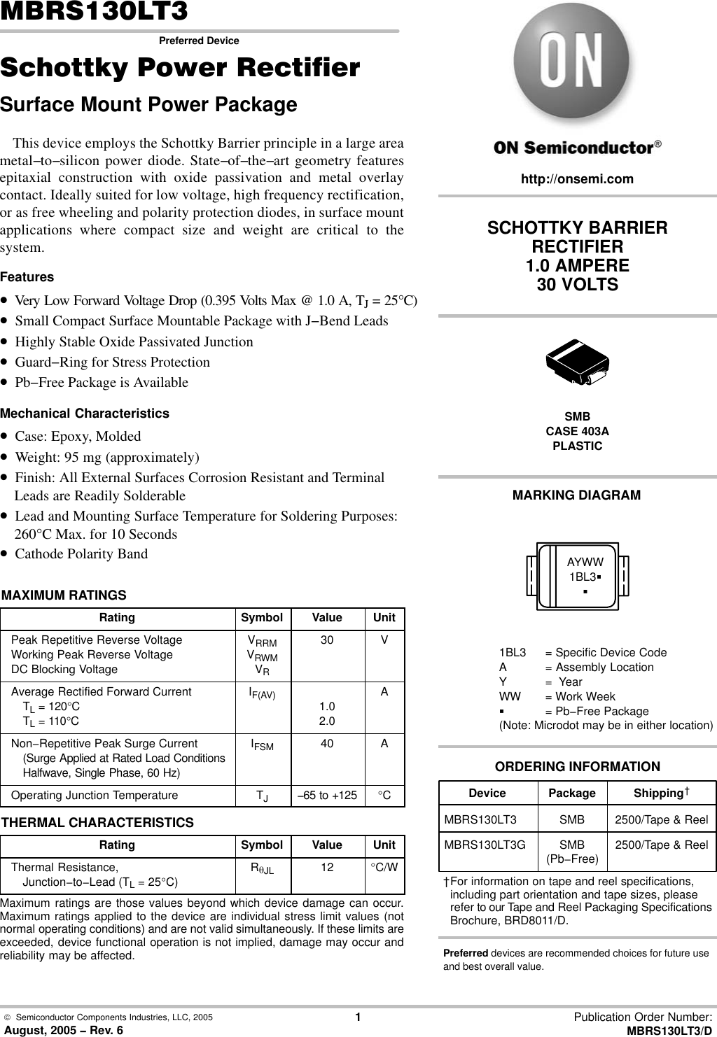 Page 1 of 5 - MBRS130LT3 - Datasheet. Www.s-manuals.com. On