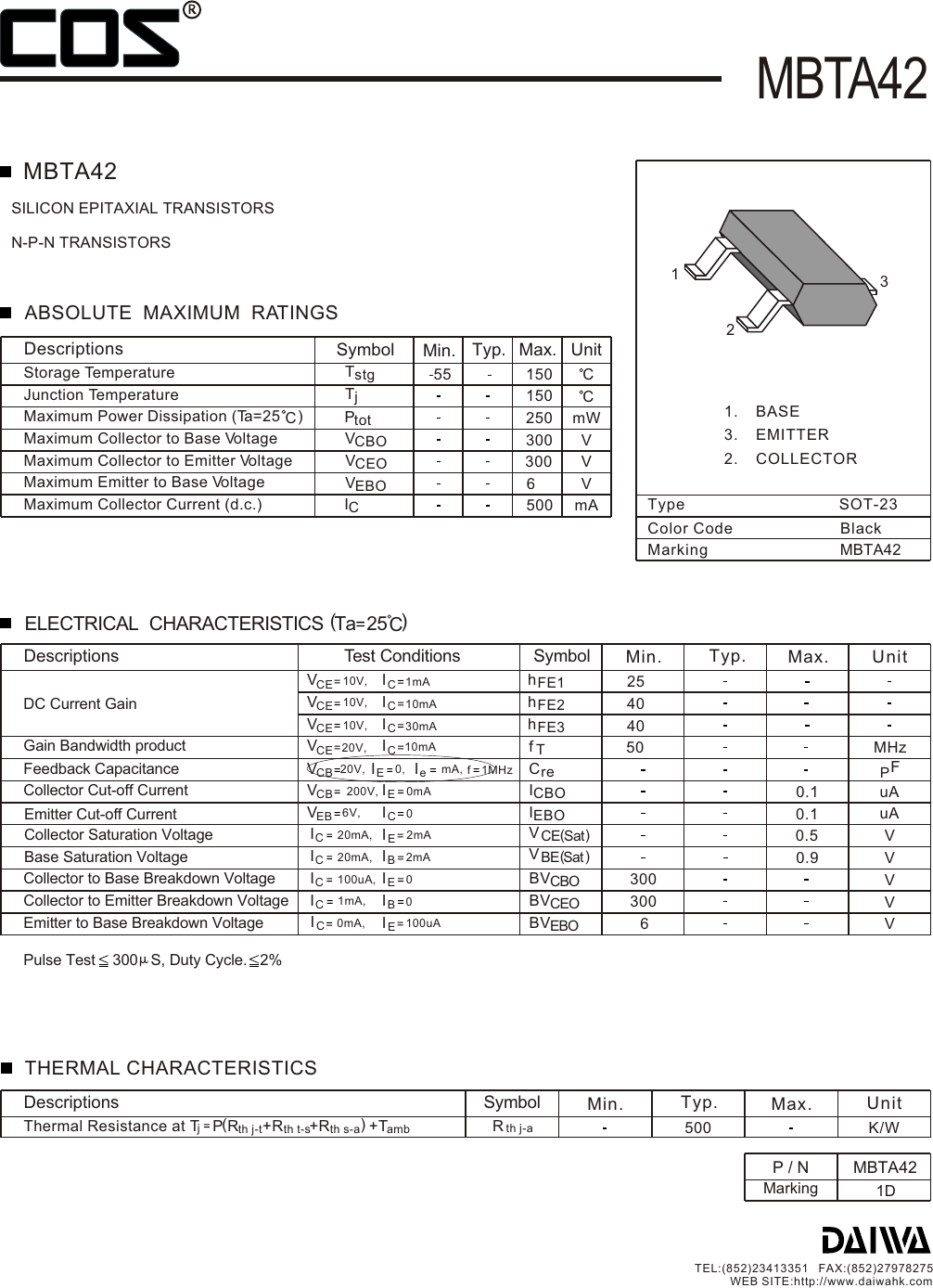 Page 1 of 2 - MBTA42 - Datasheet. Www.s-manuals.com. Daiwa