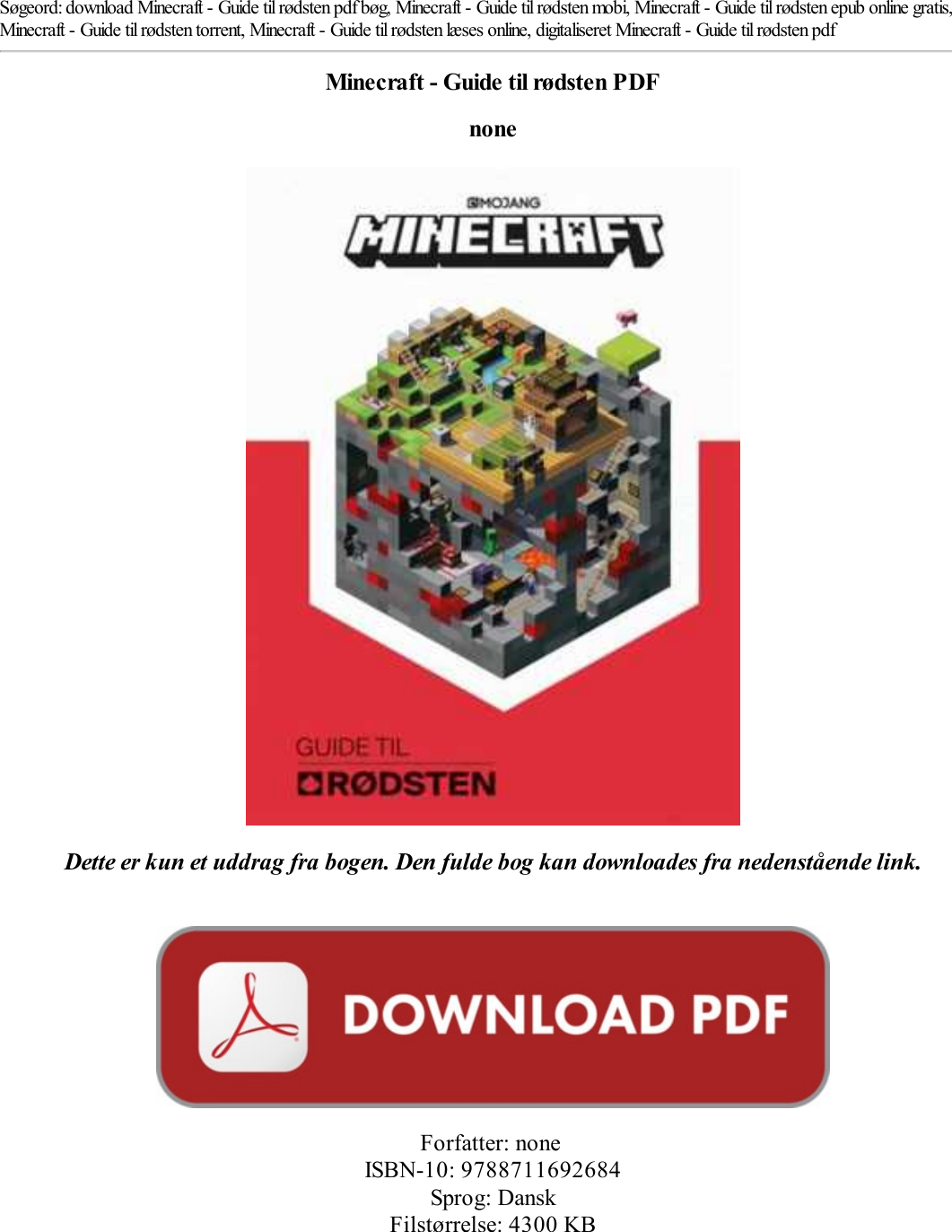 Minecraft Guide Til Rodsten Pdf Epub Bog Ojccl14ytl Roedsten Ojccl14ytl