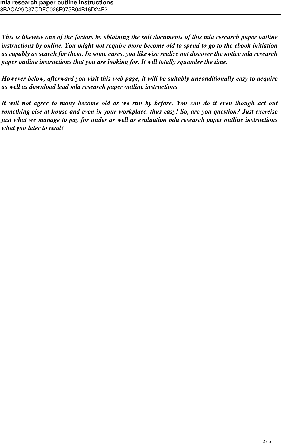 Page 2 of 5 - Mla Research Paper Outline Instructions