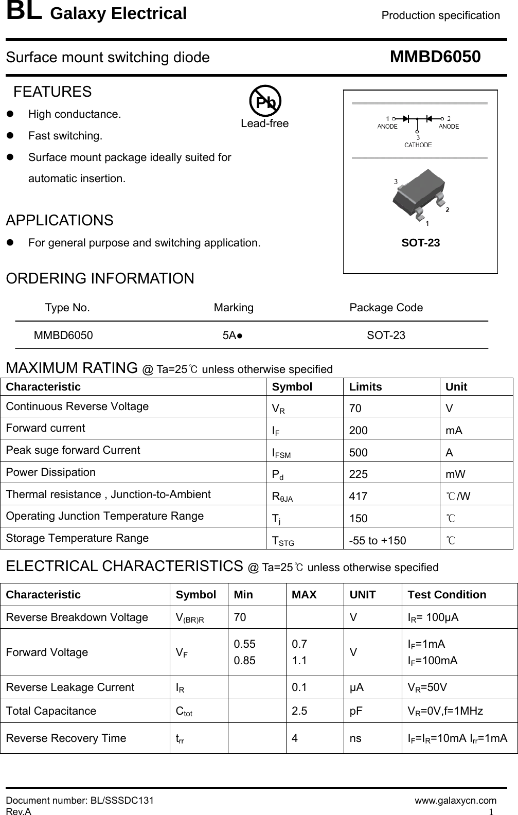 Page 1 of 4 - MMBD6050 - Datasheet. Www.s-manuals.com. Galaxy