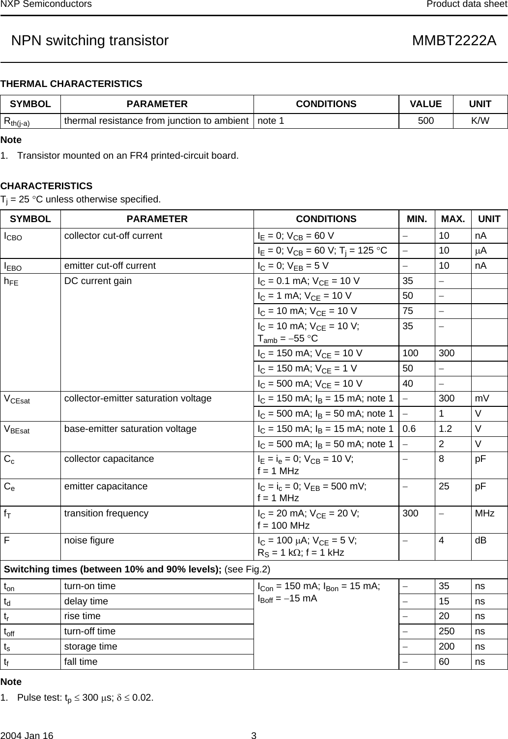 Page 3 of 8 - MMBT2222A - Datasheet. Www.s-manuals.com. Nxp