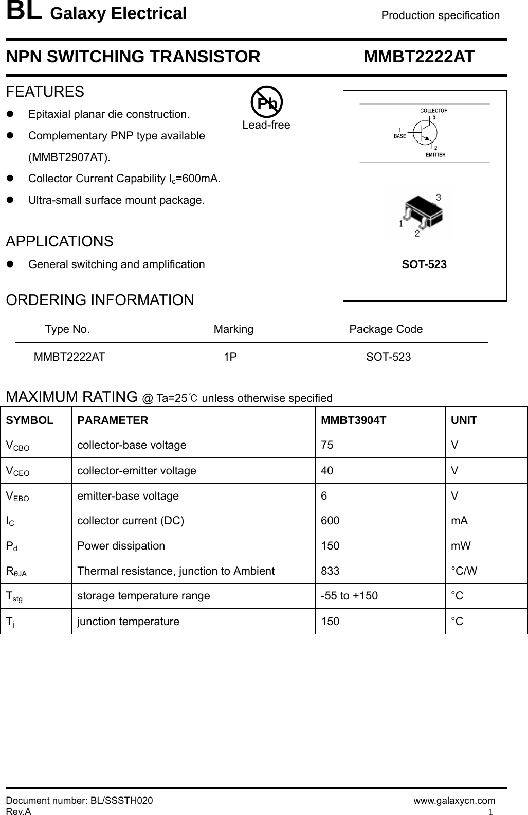 MMBT2222AT Datasheet. Www.s manuals.com. Galaxy