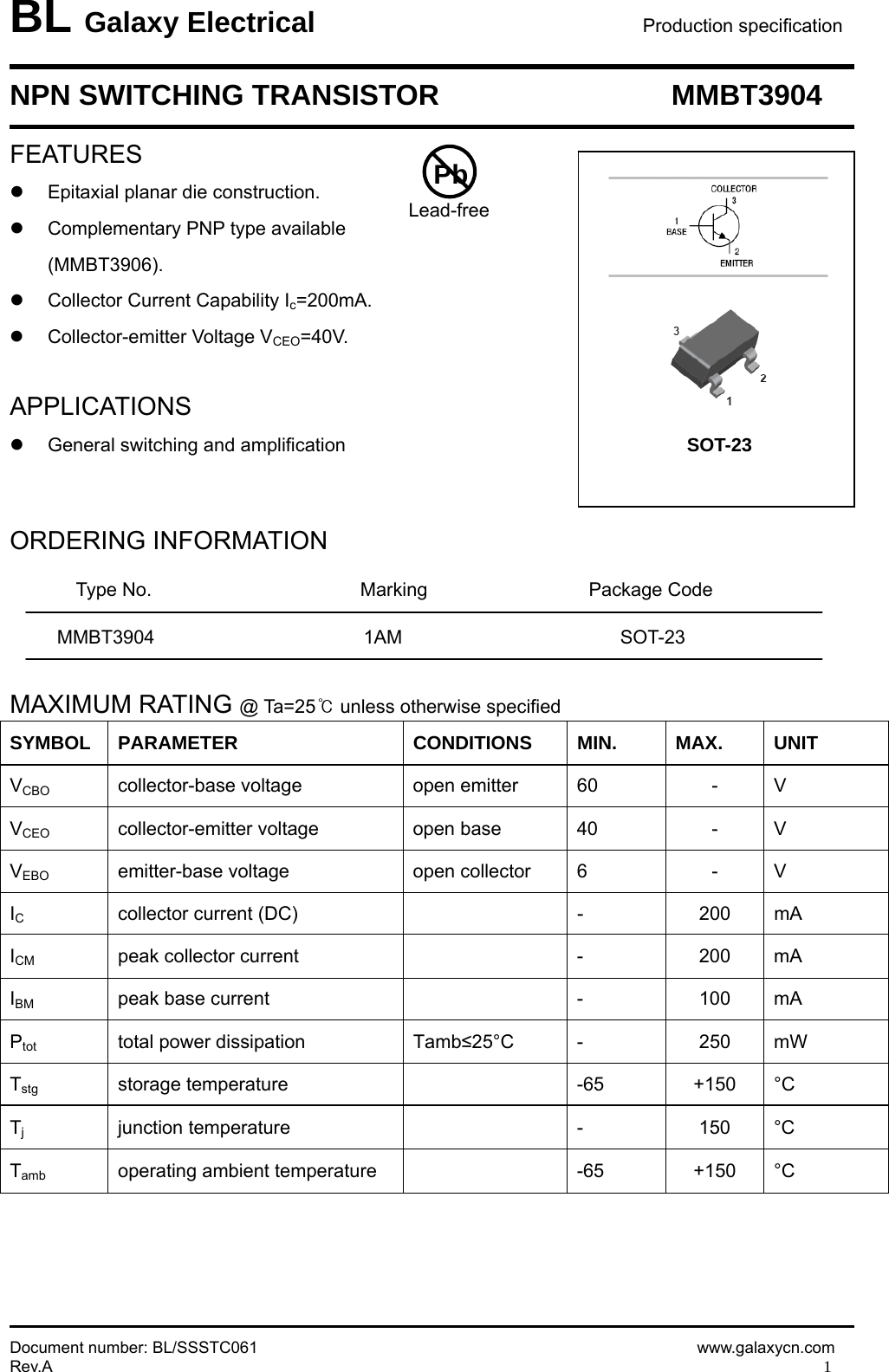 MMBT3904 Datasheet. Www.s Manuals.com. Galaxy