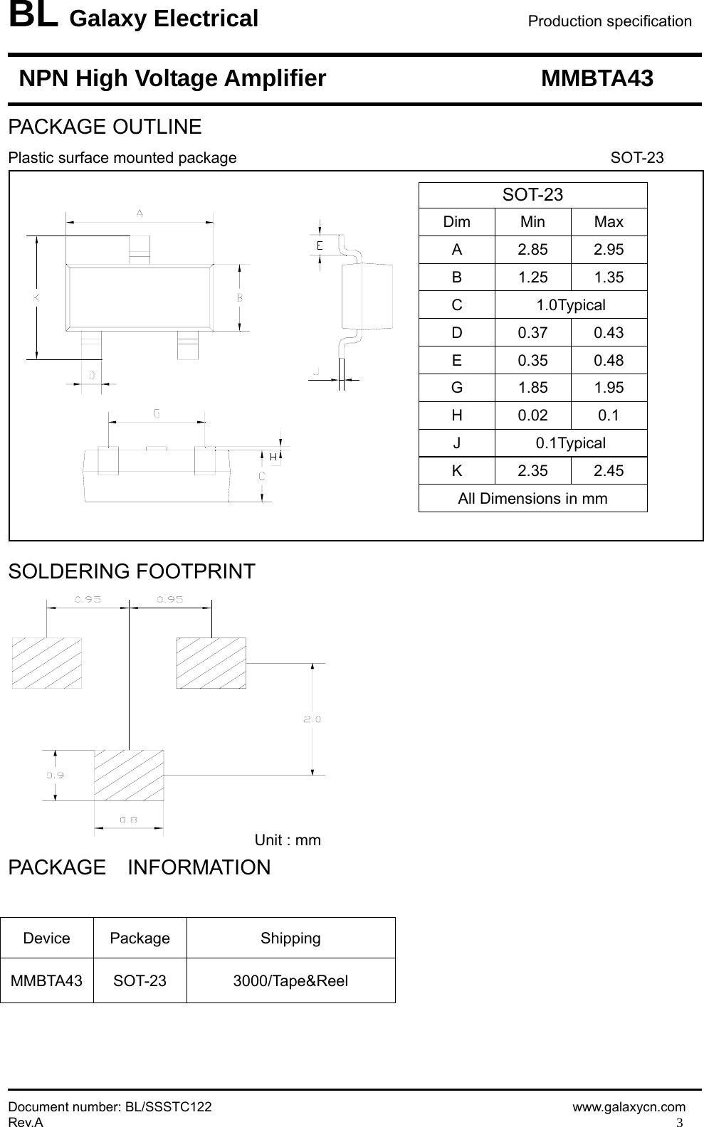 Page 3 of 4 - MMBTA43 - Datasheet. Www.s-manuals.com. Galaxy