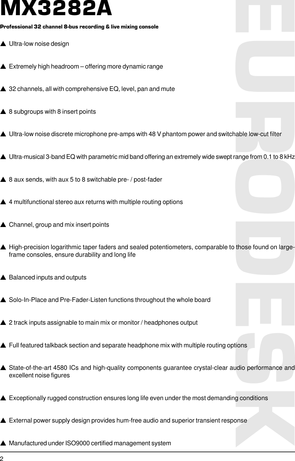 Page 2 of 5 - EURODESK MX3282A Behringer Specification Sheet P0029 S En