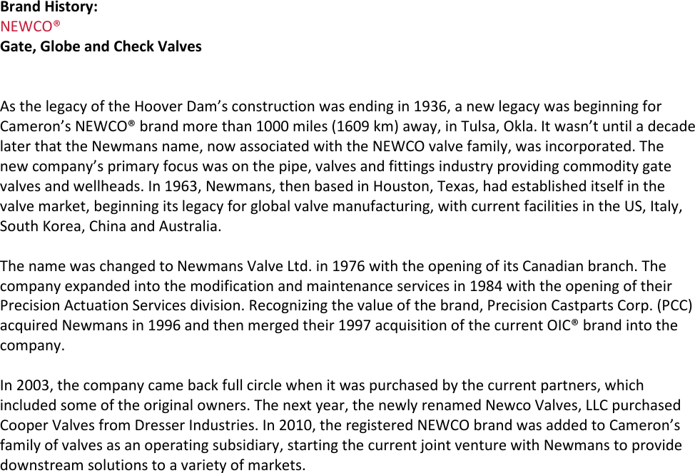 Newco Brand History
