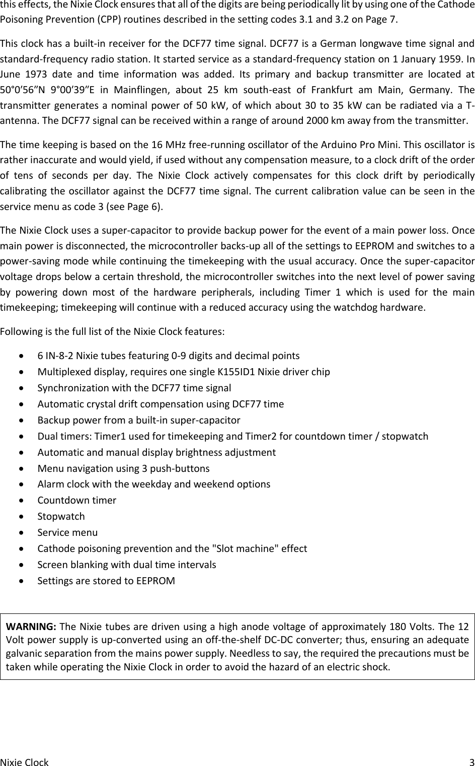 Page 4 of 10 - Nixie-clock-user-manual