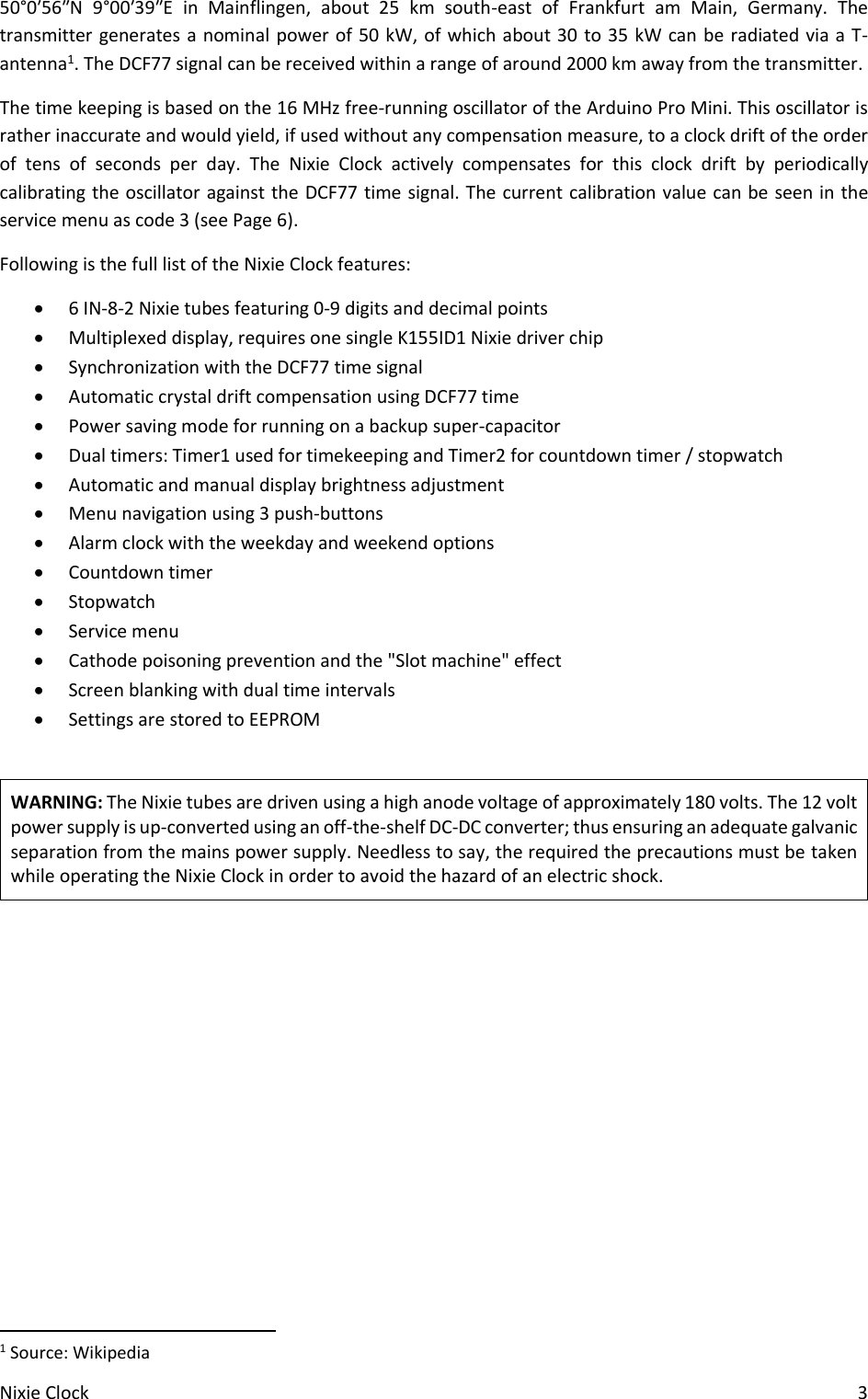 Nixie clock user manual