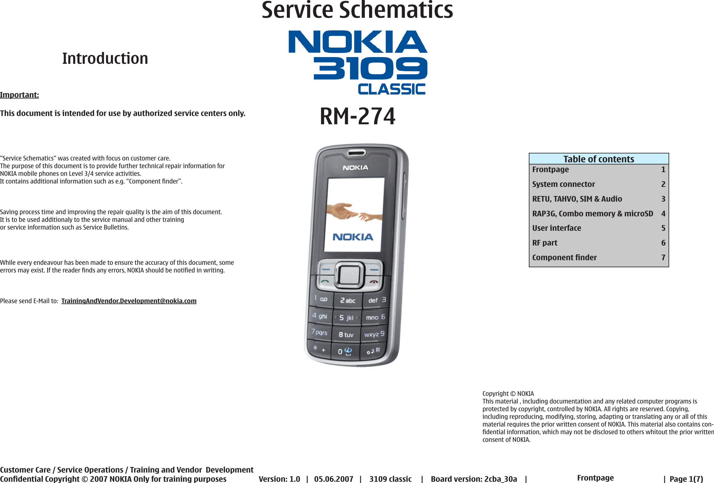 Page 1 of 7 - Nokia 3109c Rm-274 Service Schematics V1
