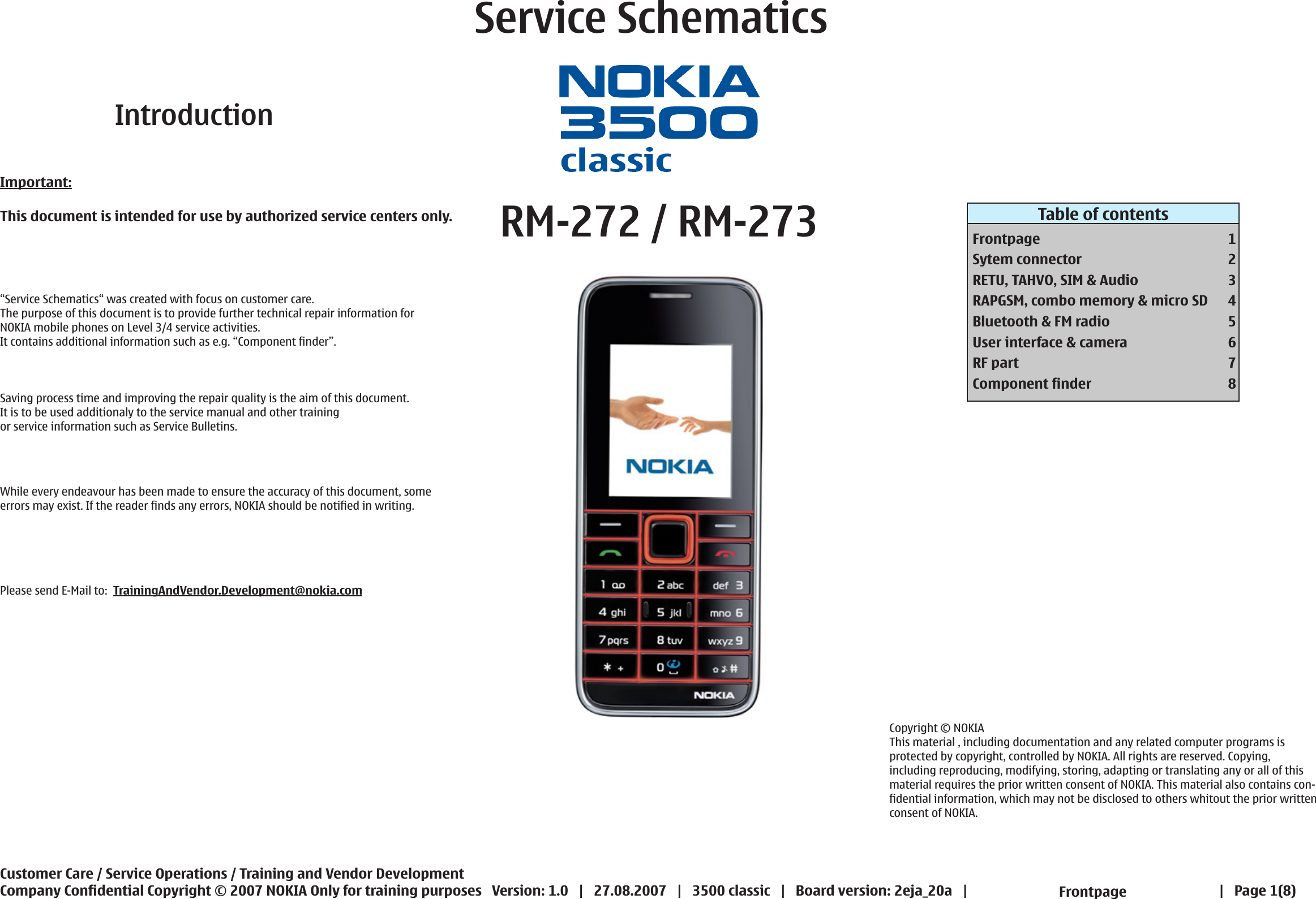 Page 1 of 8 - Nokia 3500c Rm-272 Rm-273 Service Schematics V1
