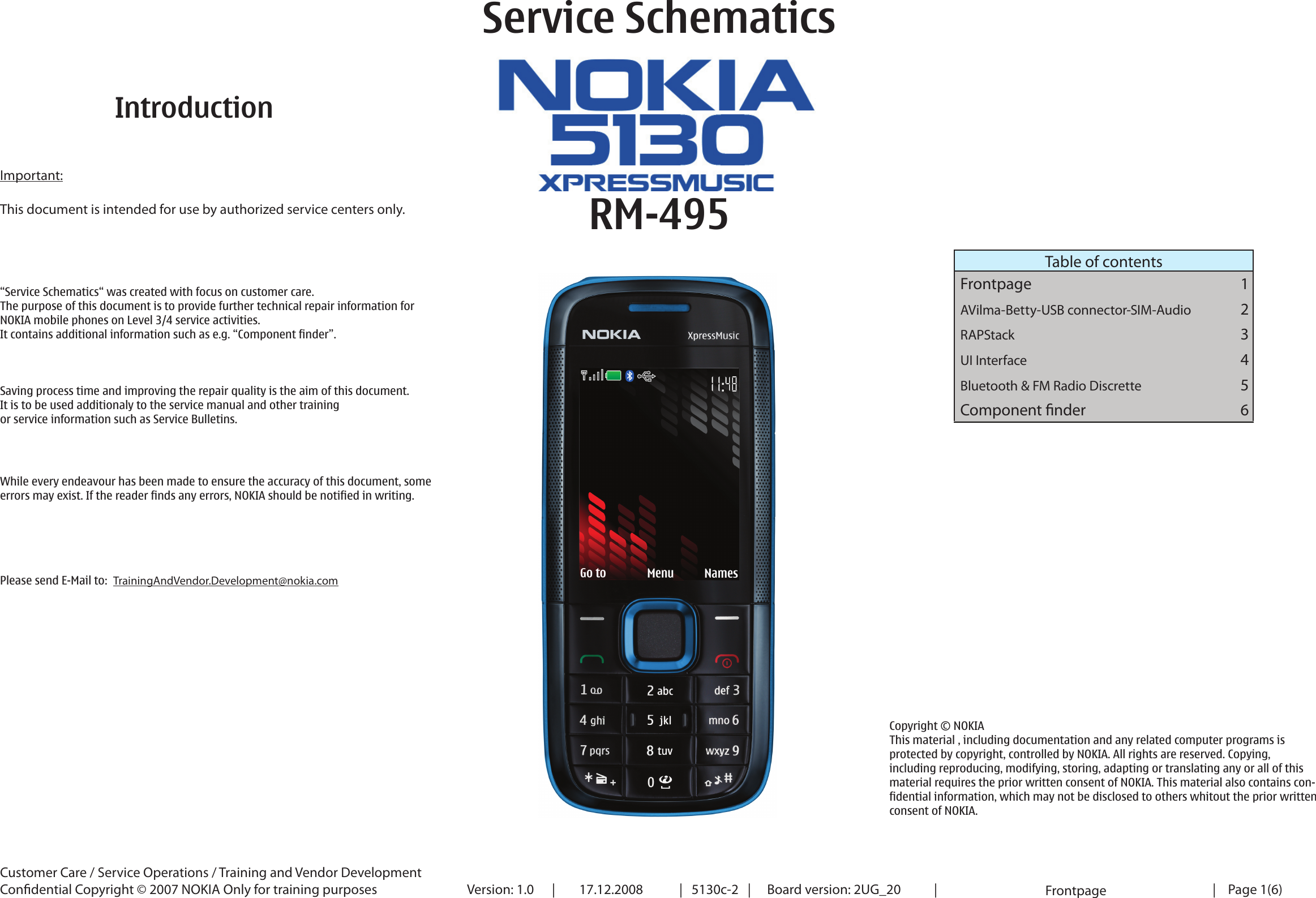 Page 1 of 6 - Nokia 5130 Rm-495 Service Schematics