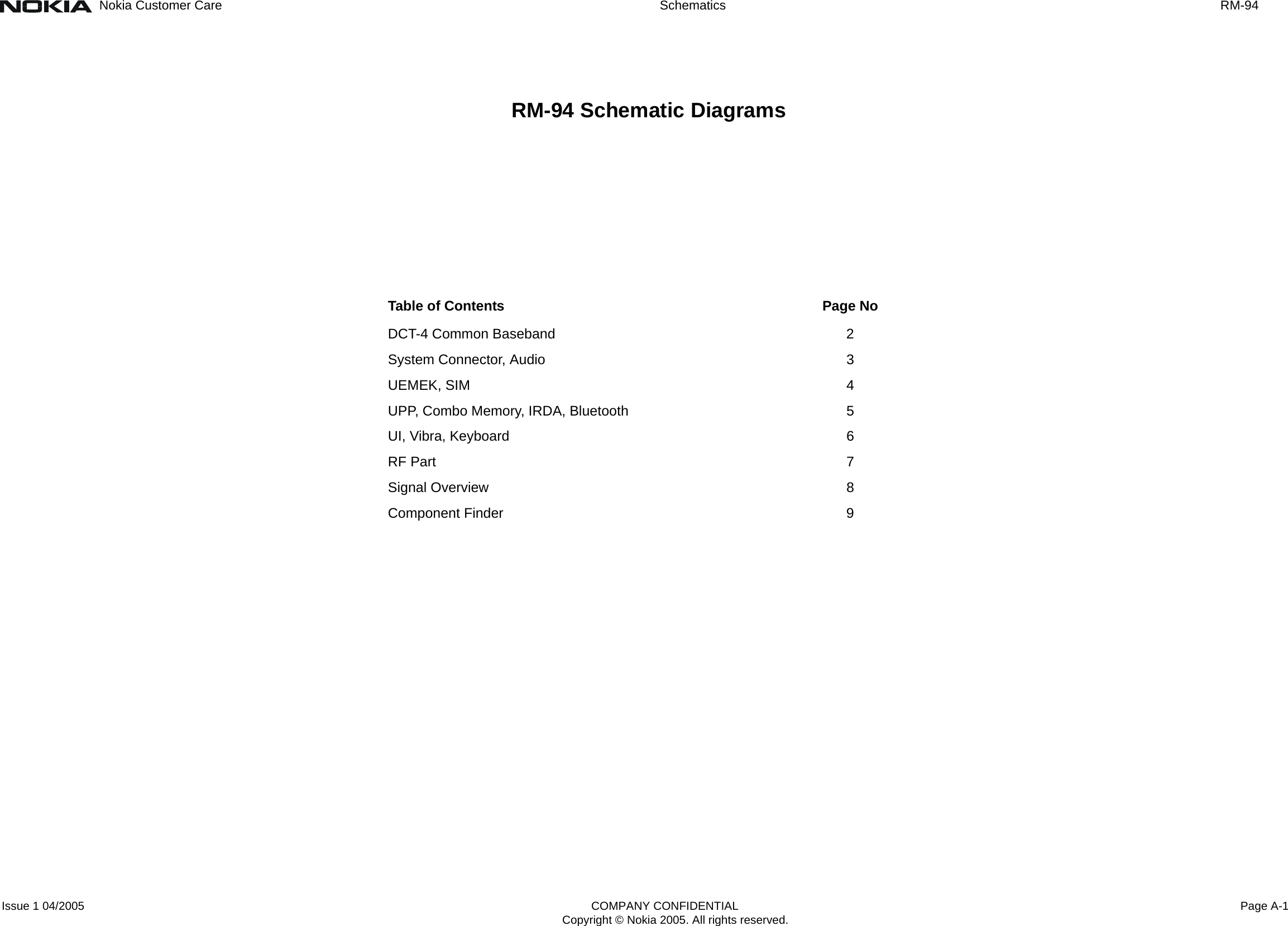 Page 1 of 9 - 08-rm94-schem Nokia 6021 Rm-94 Schematics