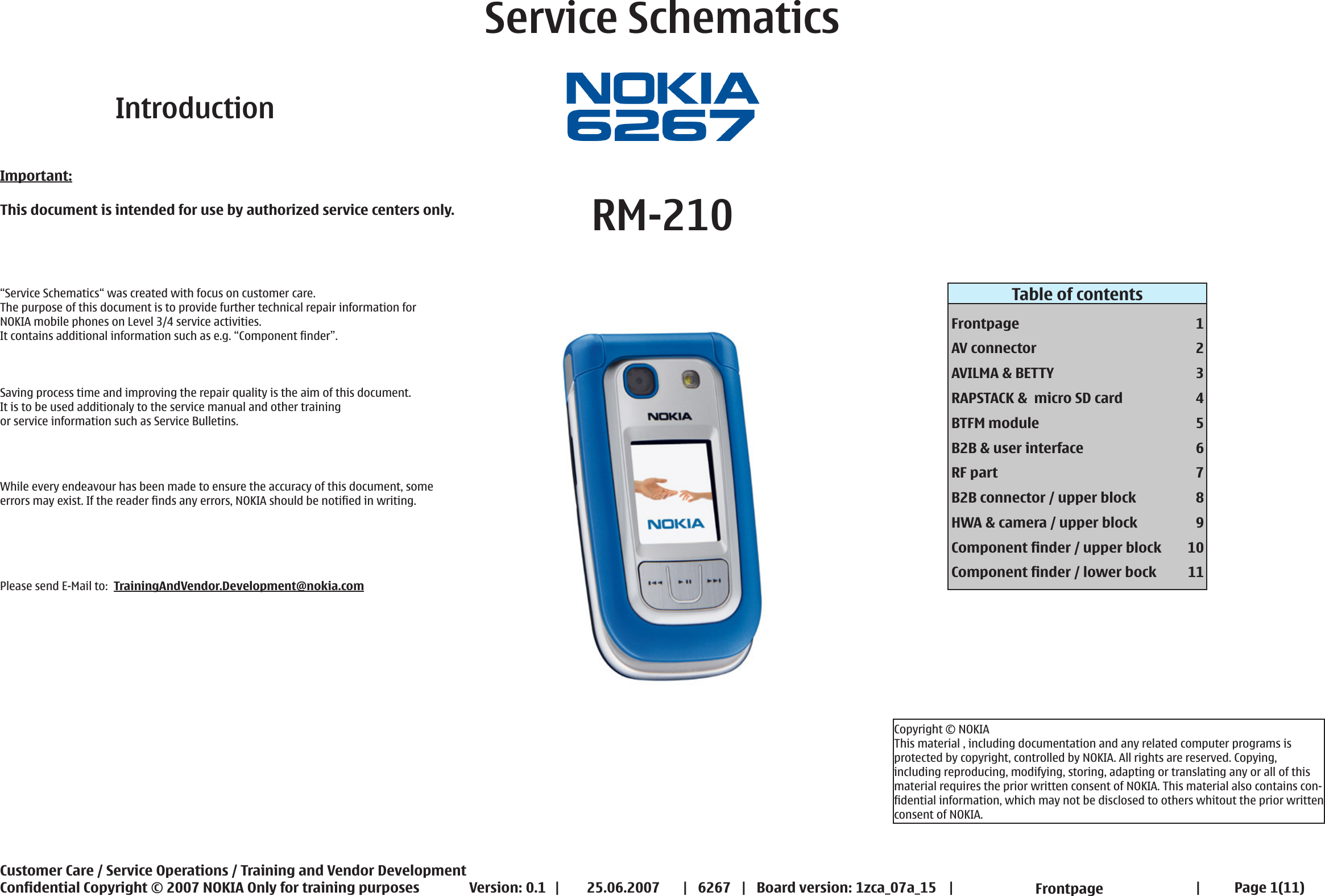 Page 1 of 11 - Nokia 6267 Rm-210 Service Schematics V0.1