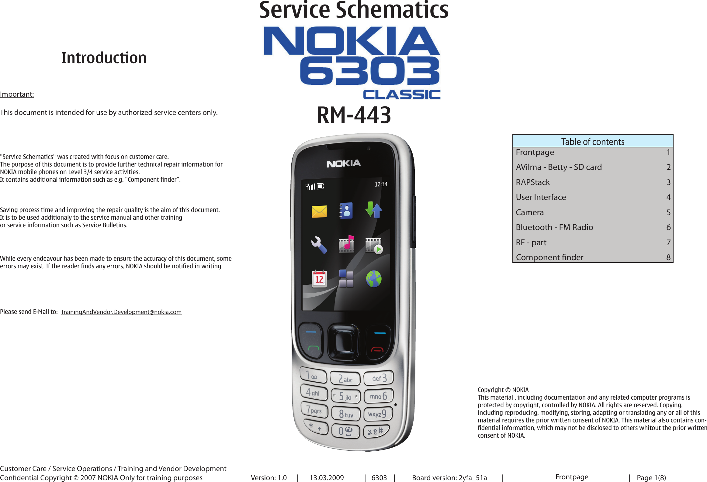 Page 1 of 9 - Nokia 6303 Classic RM-443 - Service Schematics. Www.s-manuals.com. 6303c Schematics V1.0