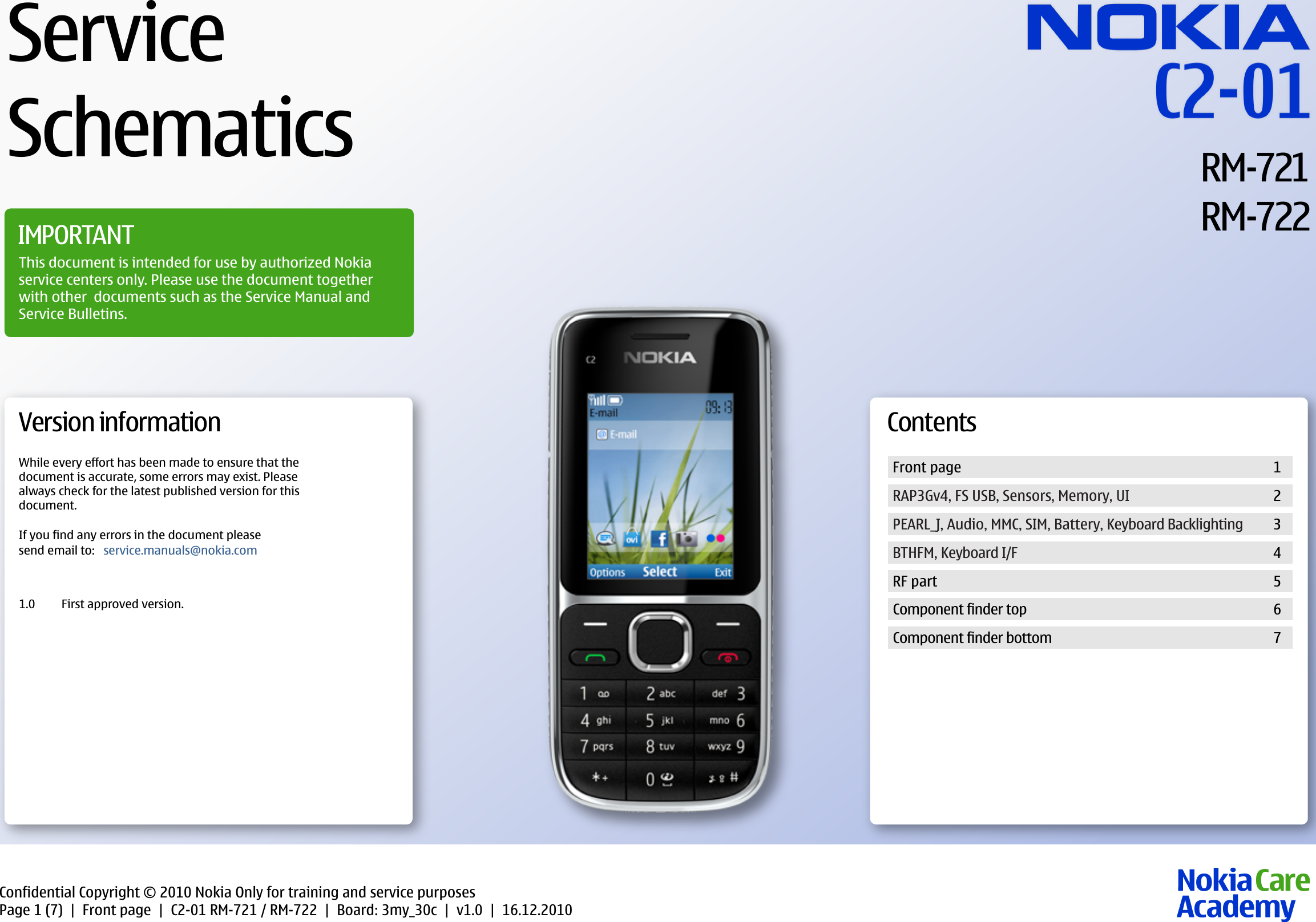 Page 1 of 7 - Nokia C2-01 RM-721 RM-722 Service Schematics V1