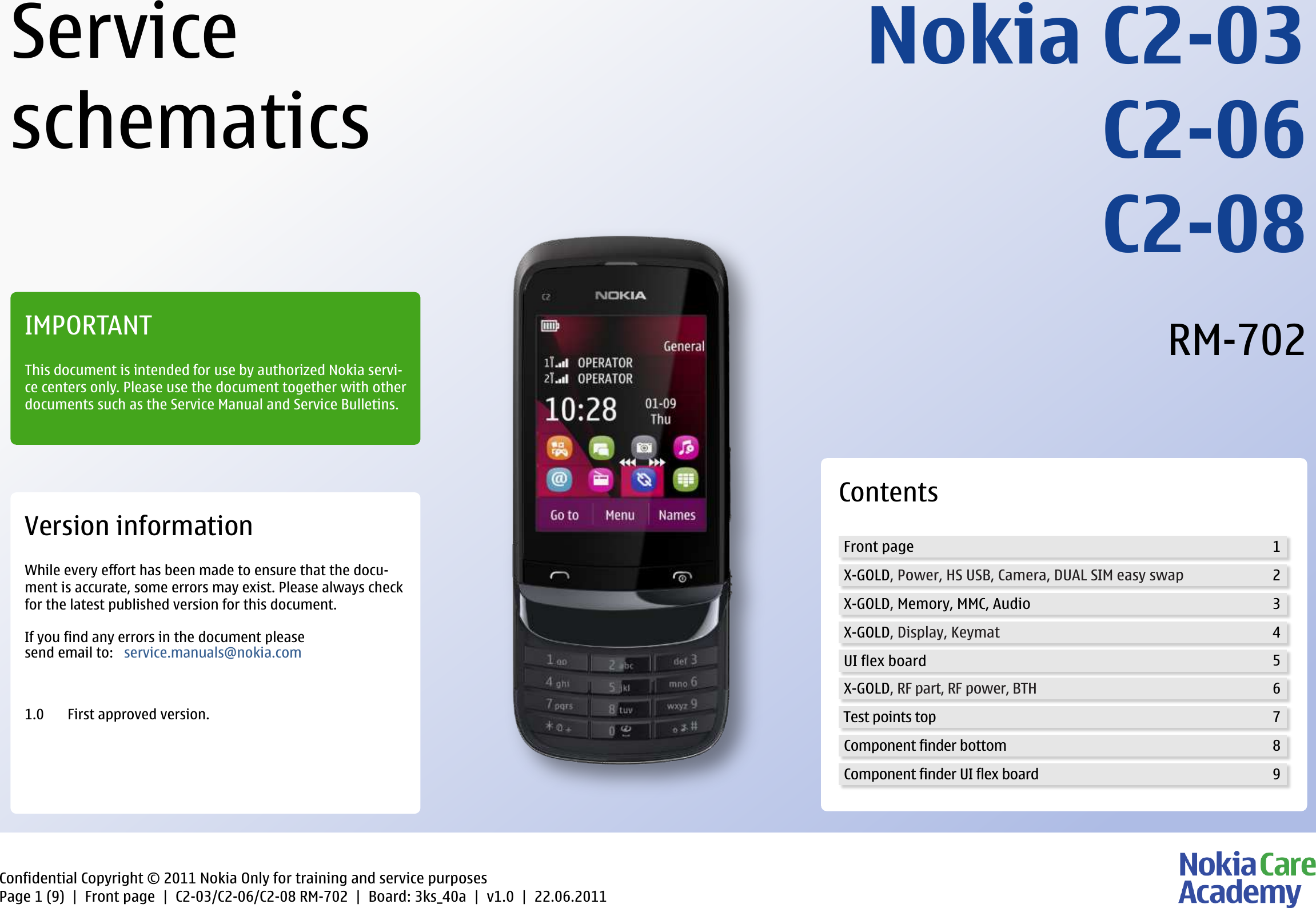 Page 1 of 10 - Nokia C2-03, C2-06, C2-08 RM-702 - Service Schematics. Www.s-manuals.com. Schematics V1.0