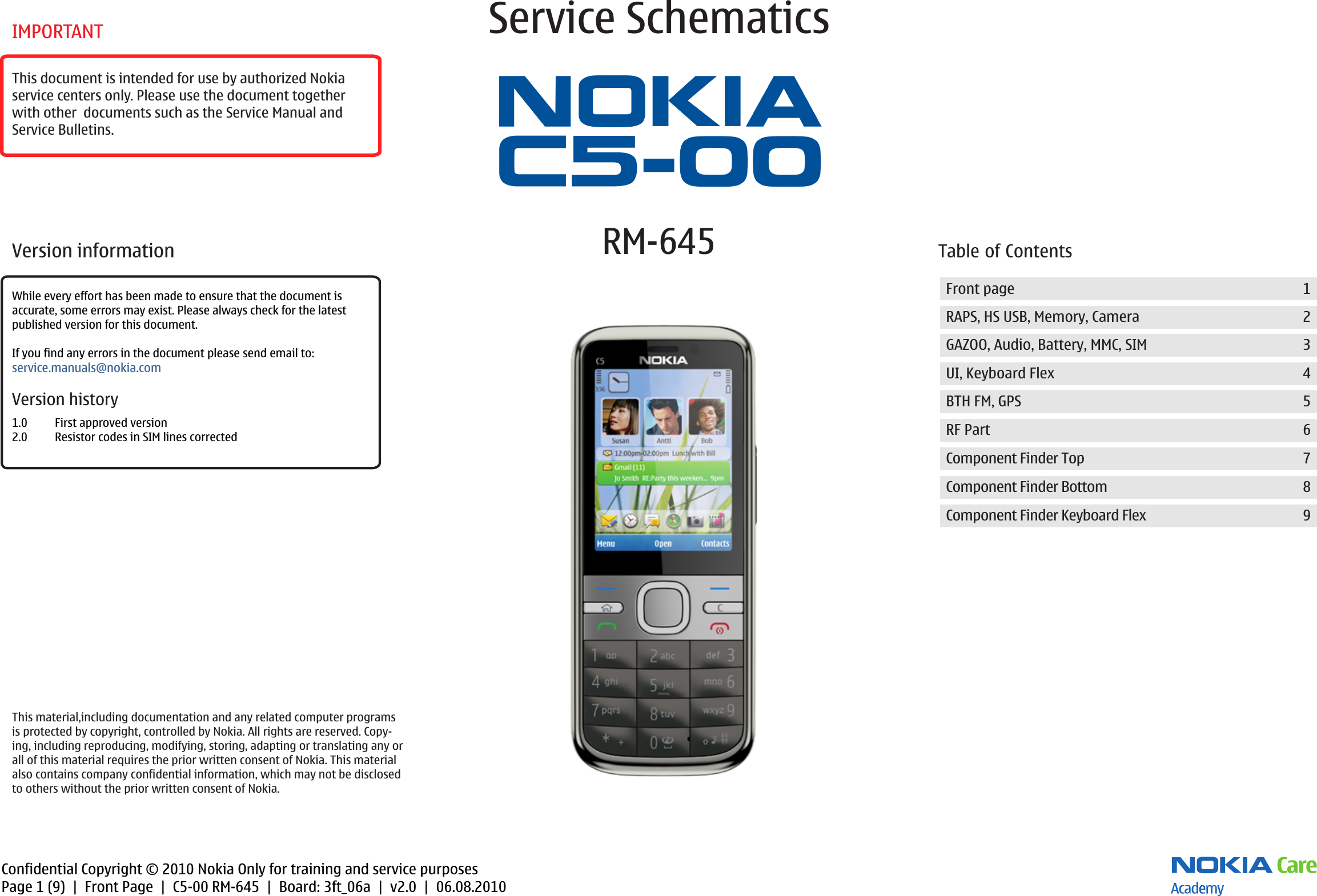 Page 1 of 10 - Nokia C5-00 RM-645 - Service Schematics. Www.s-manuals.com. Schematics V2.0