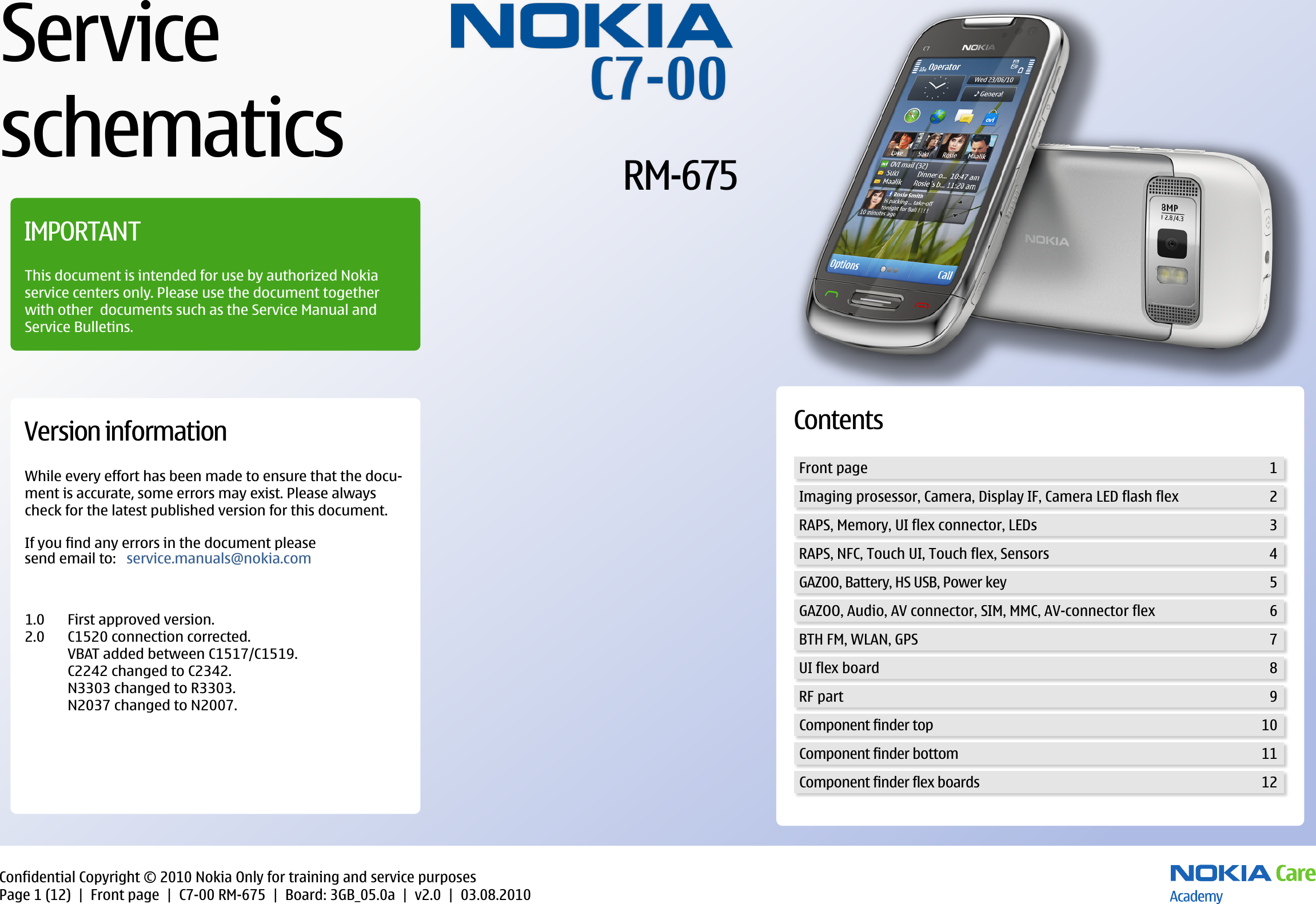 Page 1 of 12 - Nokia C7-00 RM-675 Service Schematics V2