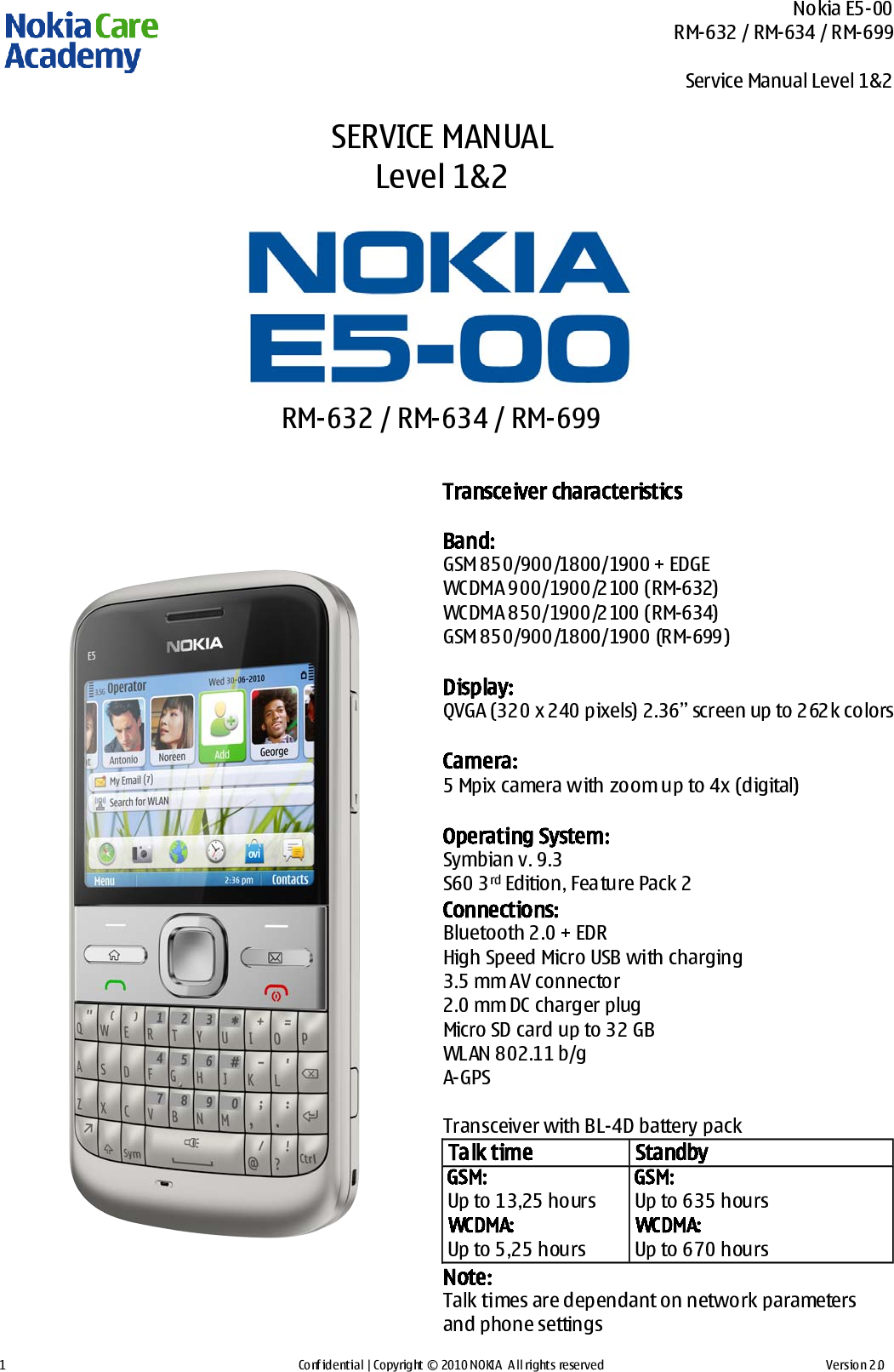 Nokia E5 00 Rm 632 634 699 Service Manual Level 1 2 Www S Manuals Com 12 V2 0