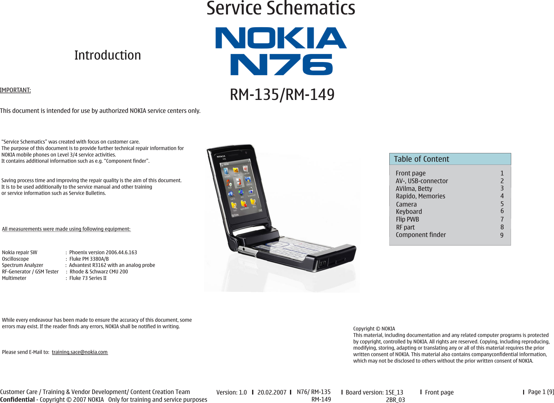 Page 1 of 9 - N91 Schematics Nokia N76-1 Rm-135, N76-5 Rm-149 Service