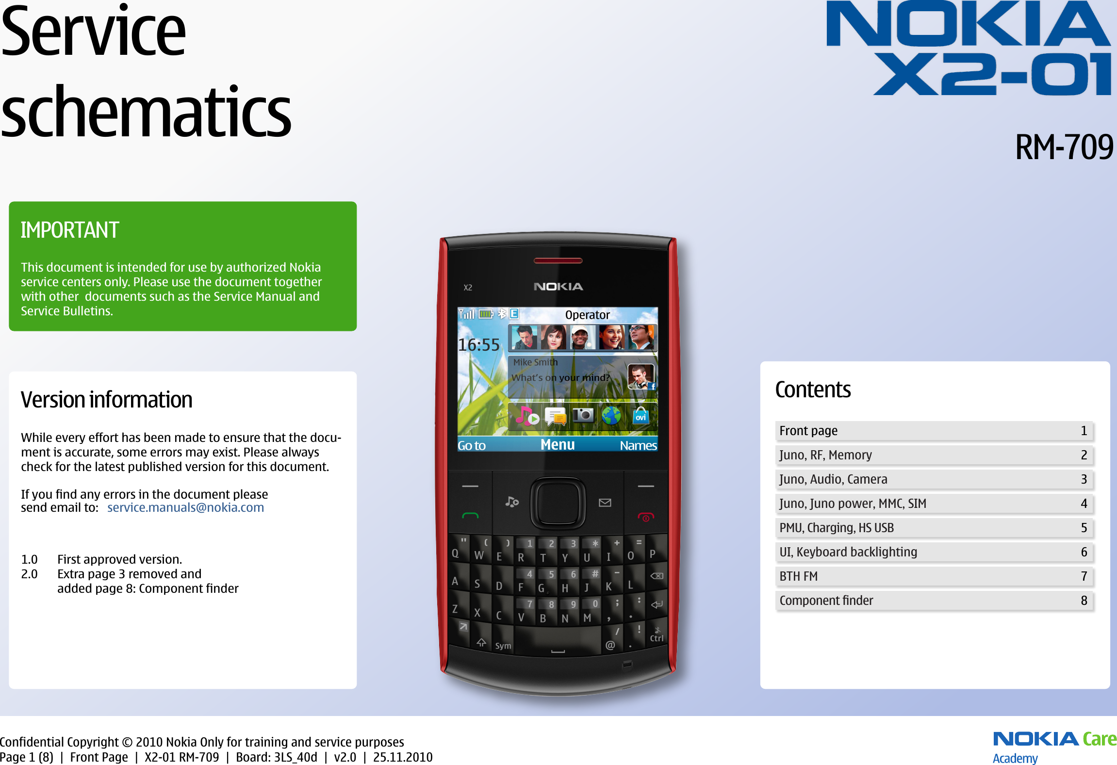 Page 1 of 8 - Nokia X2-01 RM709 Service Schematics Rm-709 V2