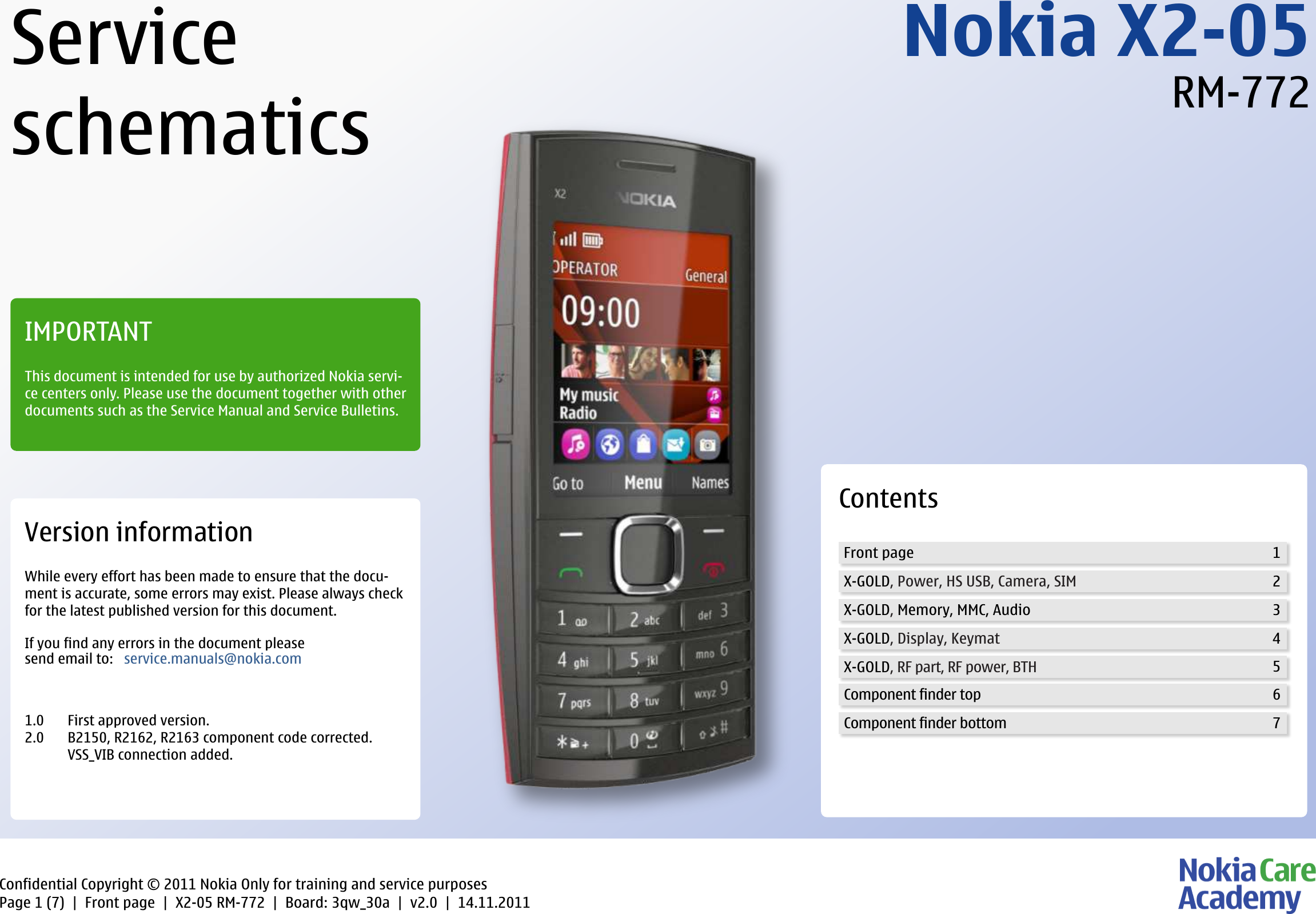 Page 1 of 8 - Nokia X2-05 RM-772 - Service Schematics. Www.s-manuals.com. Schematics V2.0