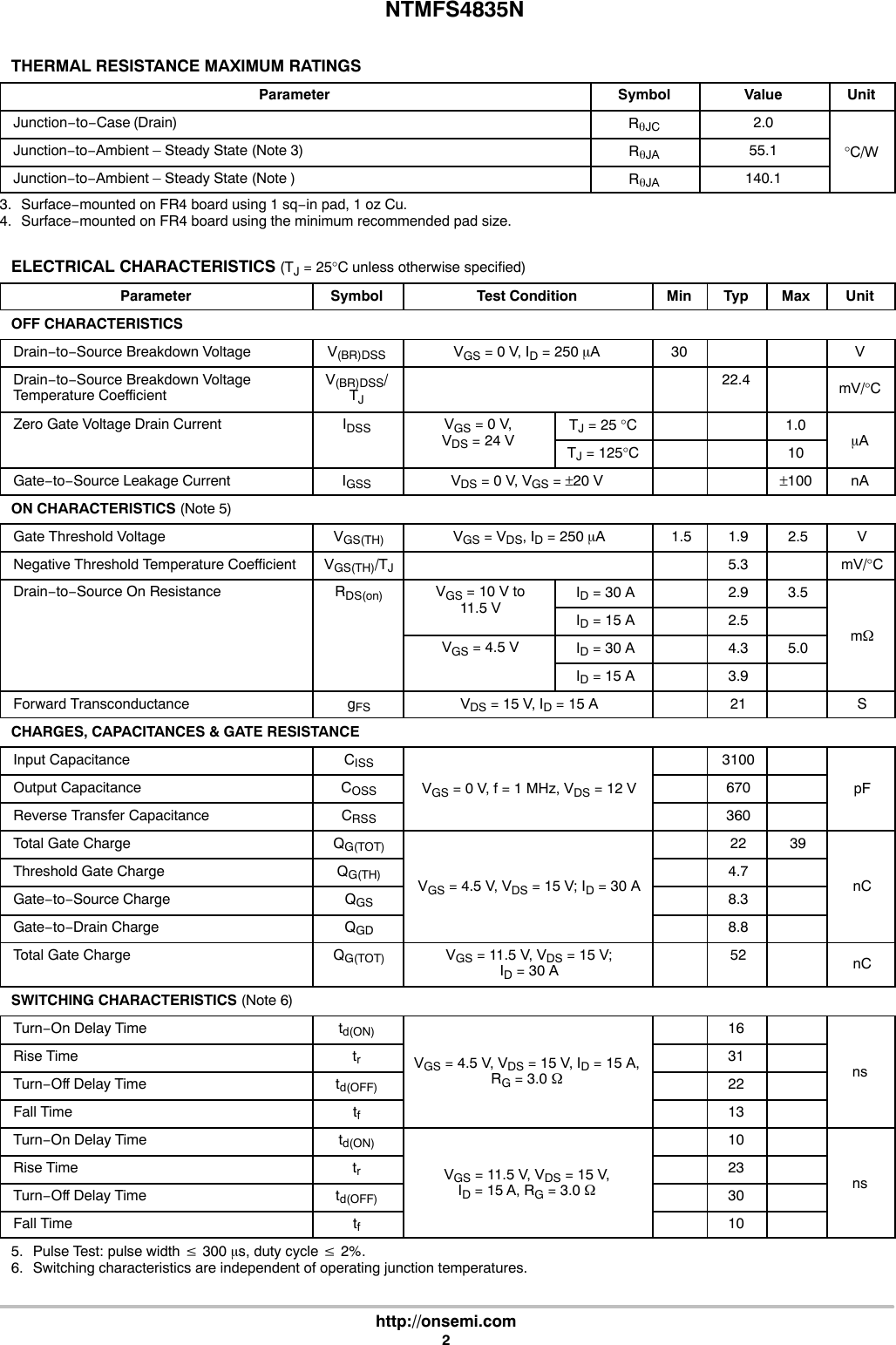 Page 2 of 8 - NTMFS4835N - Datasheet. Www.s-manuals.com. R7 On