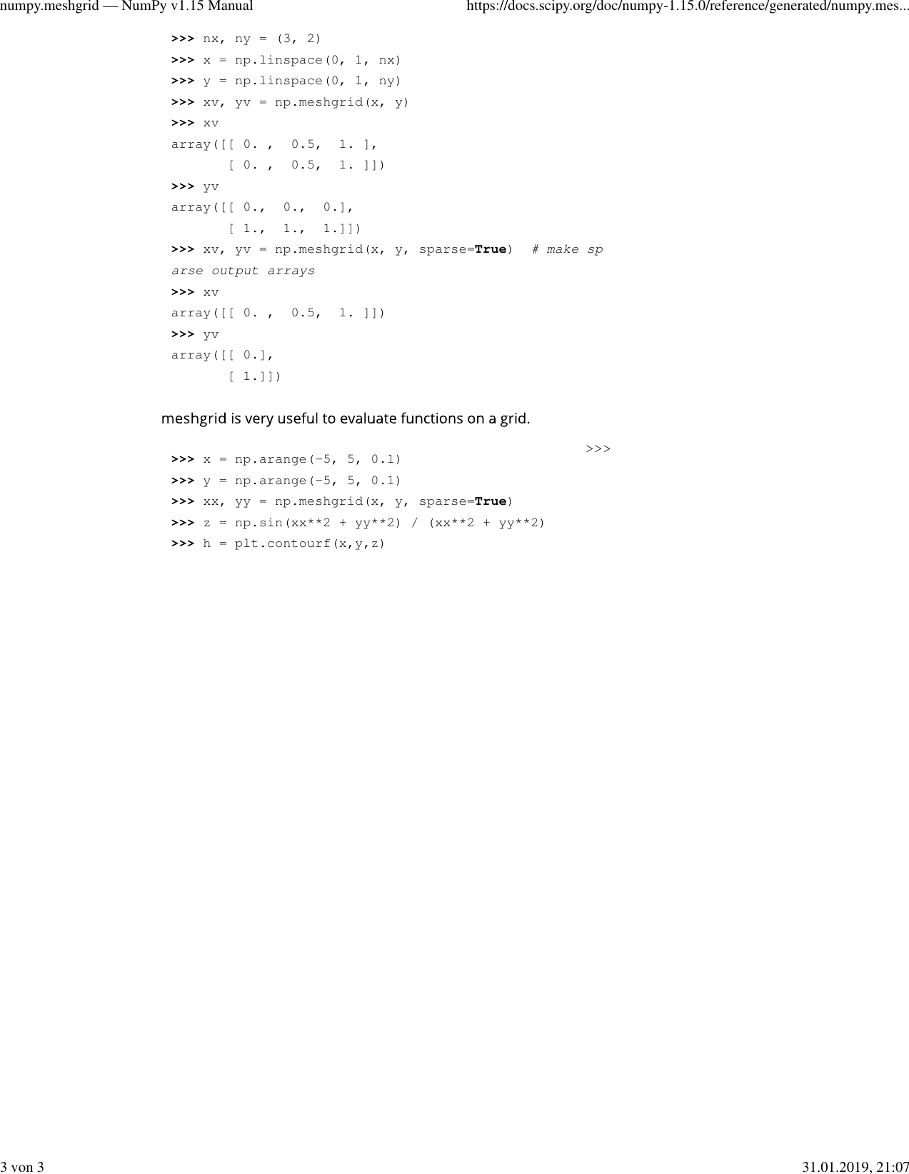 Page 3 of 3 - Numpy.meshgrid Š NumPy V1.15 Manual — Num Py