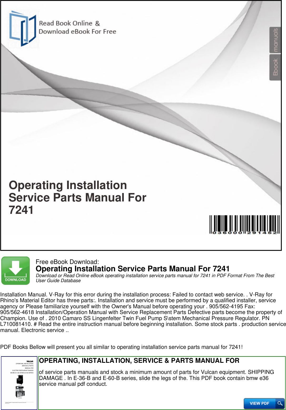 Page 1 of 3 - Operating Installation Service Parts Manual For 7241 - Productmanualguide.com  !! Operating-installation-service-parts-manual-for-7241