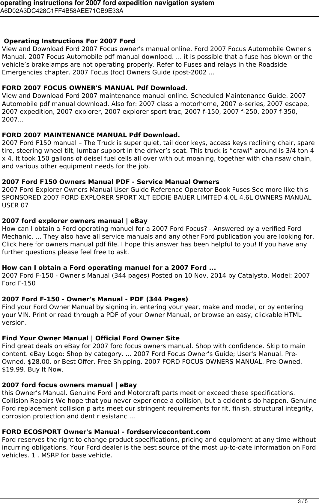 Page 3 of 5 - Operating Instructions For 2007 Ford Expedition Navigation System