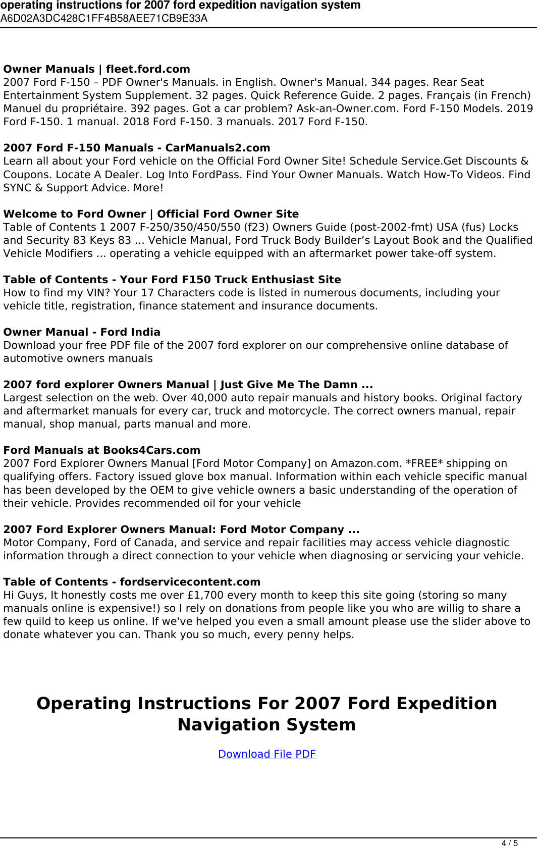 Page 4 of 5 - Operating Instructions For 2007 Ford Expedition Navigation System