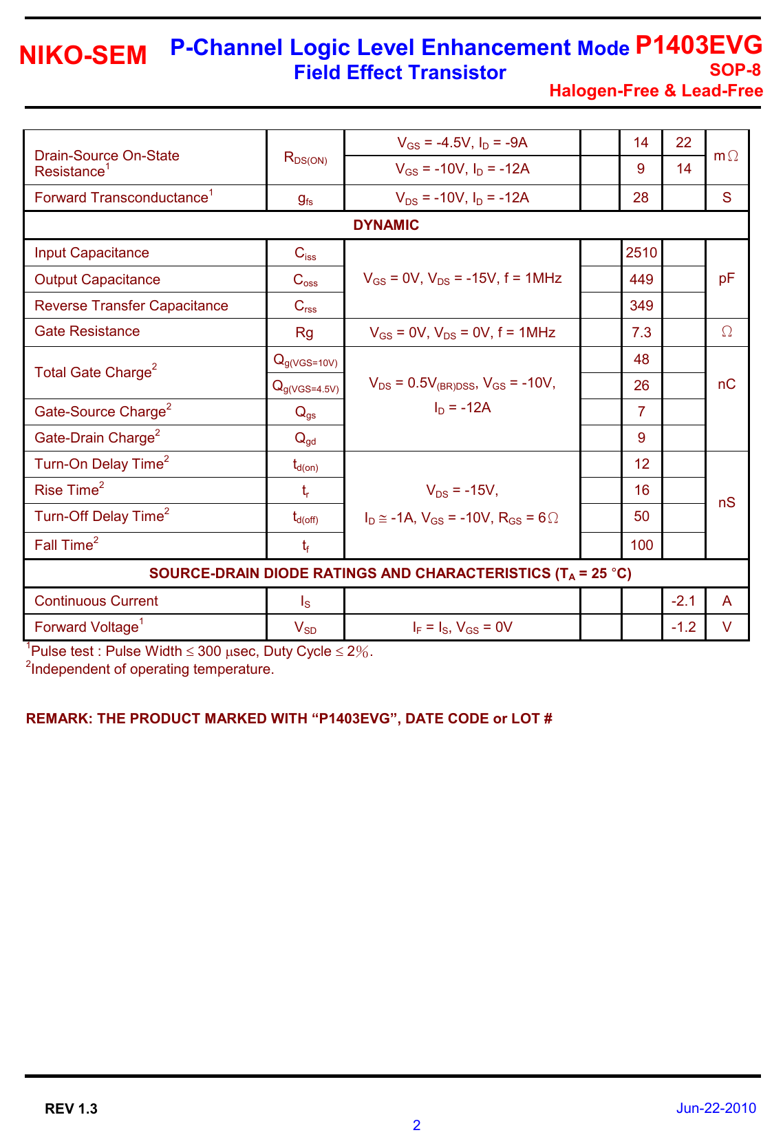 Page 2 of 6 - P1403EVG - Datasheet. Www.s-manuals.com. R1.3 Niko