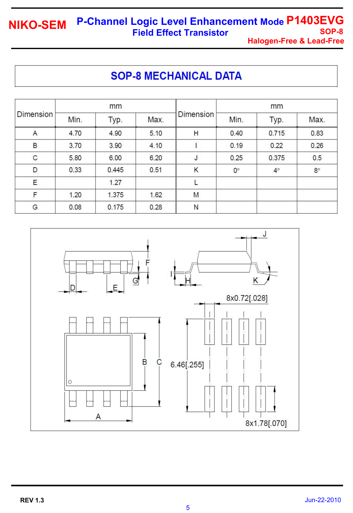 Page 5 of 6 - P1403EVG - Datasheet. Www.s-manuals.com. R1.3 Niko