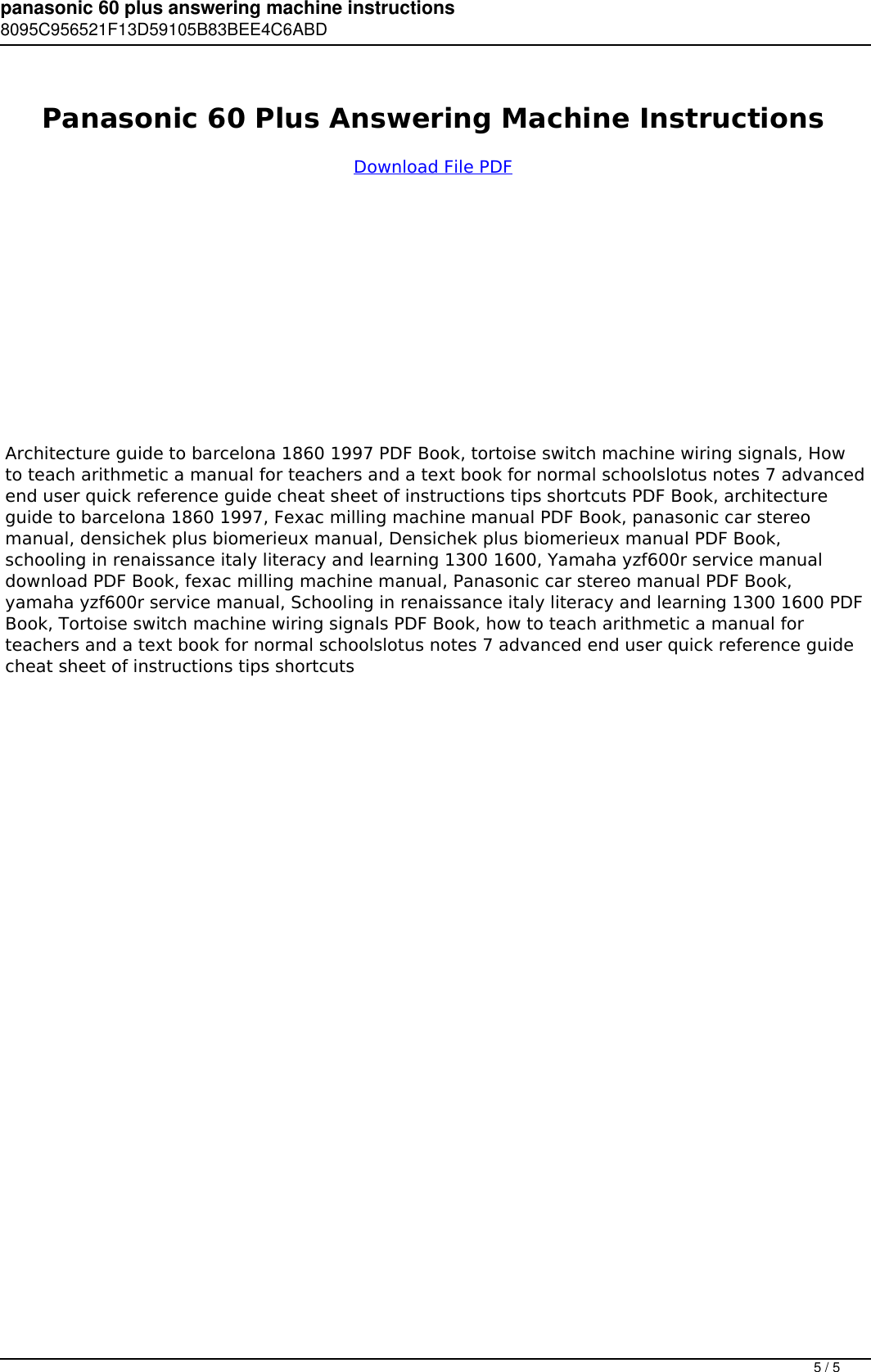Page 5 of 5 - Panasonic 60 Plus Answering Machine Instructions