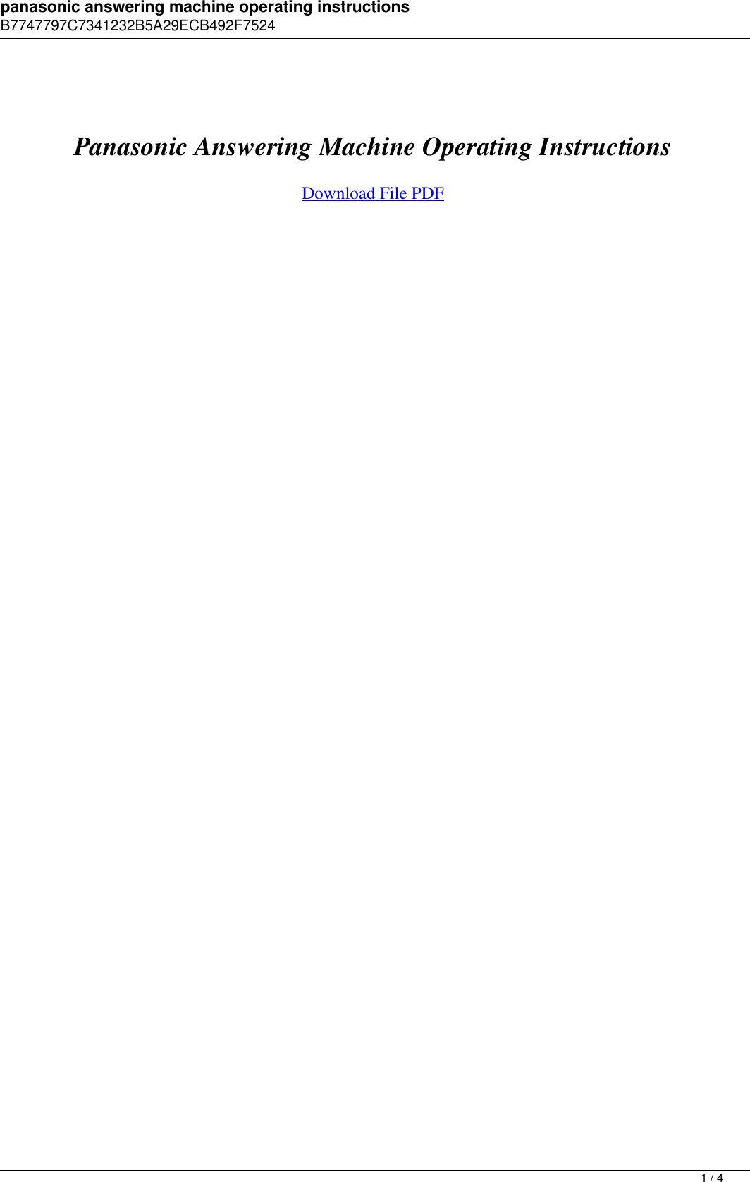 Panasonic Answering Machine Operating Instructions