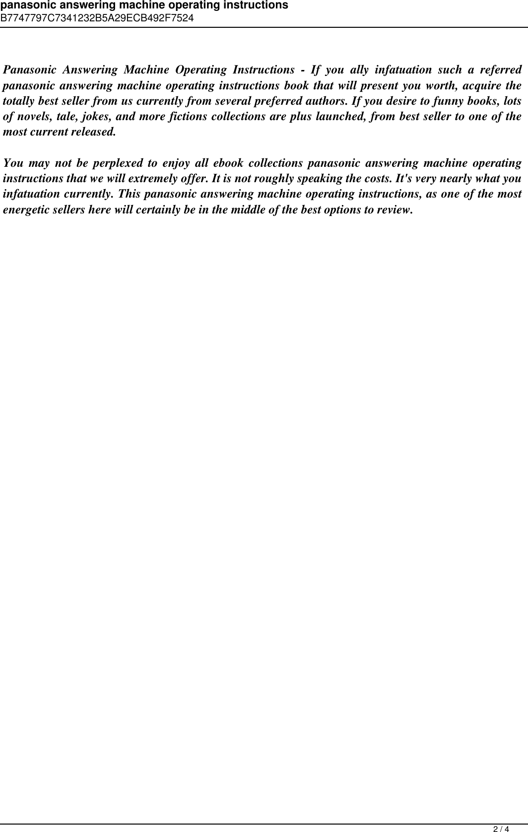 Panasonic Answering Machine Operating Instructions