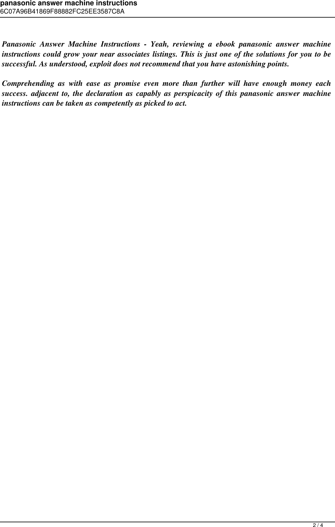 Page 2 of 4 - Panasonic Answer Machine Instructions