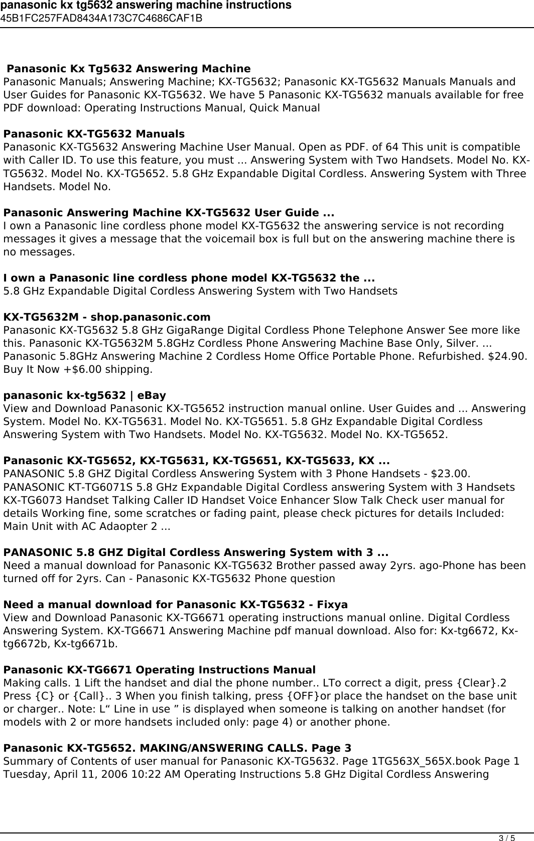 Panasonic Kx Tg5632 Answering Machine Instructions