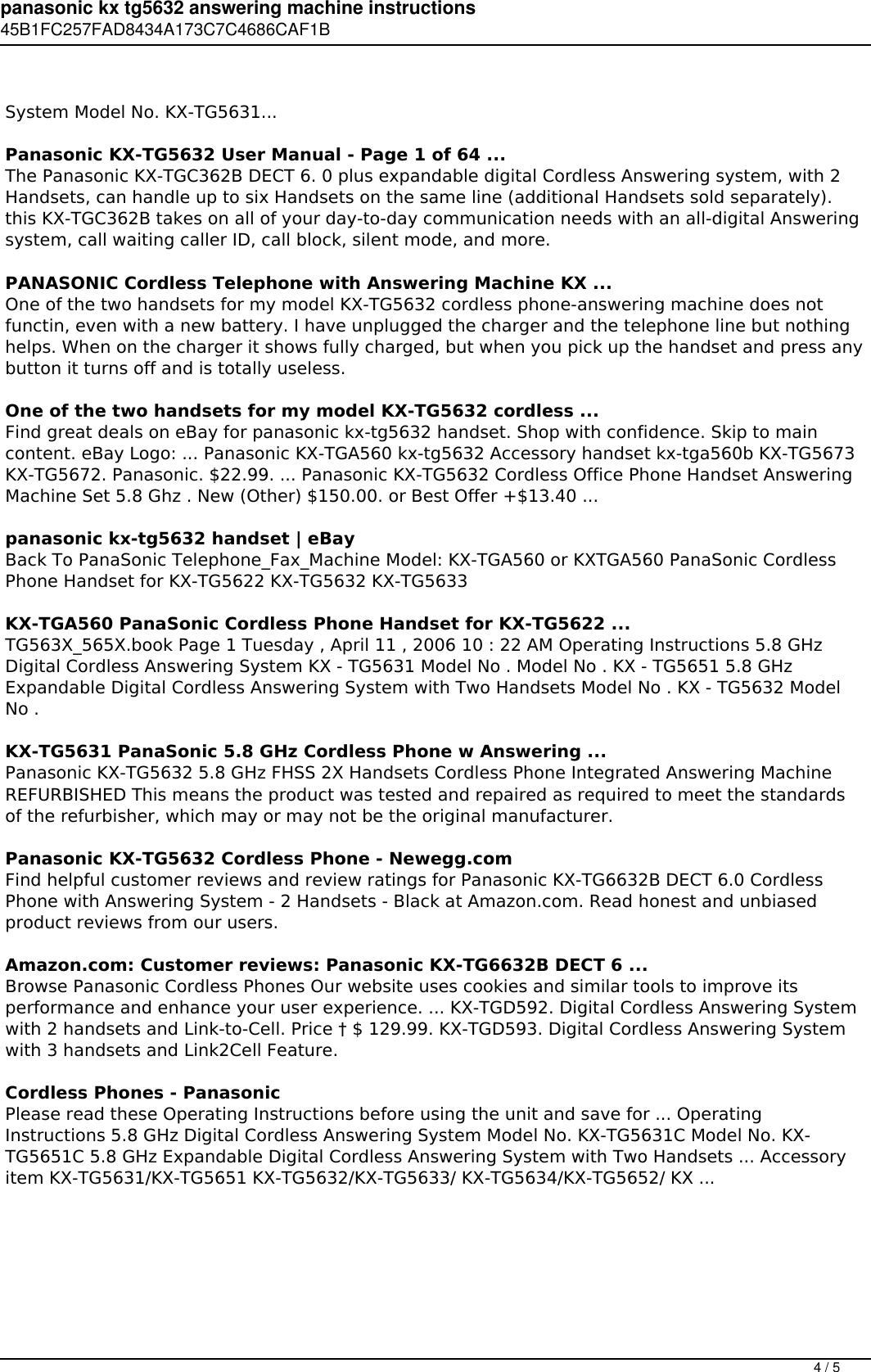 Panasonic Kx Tg5632 Answering Machine Instructions