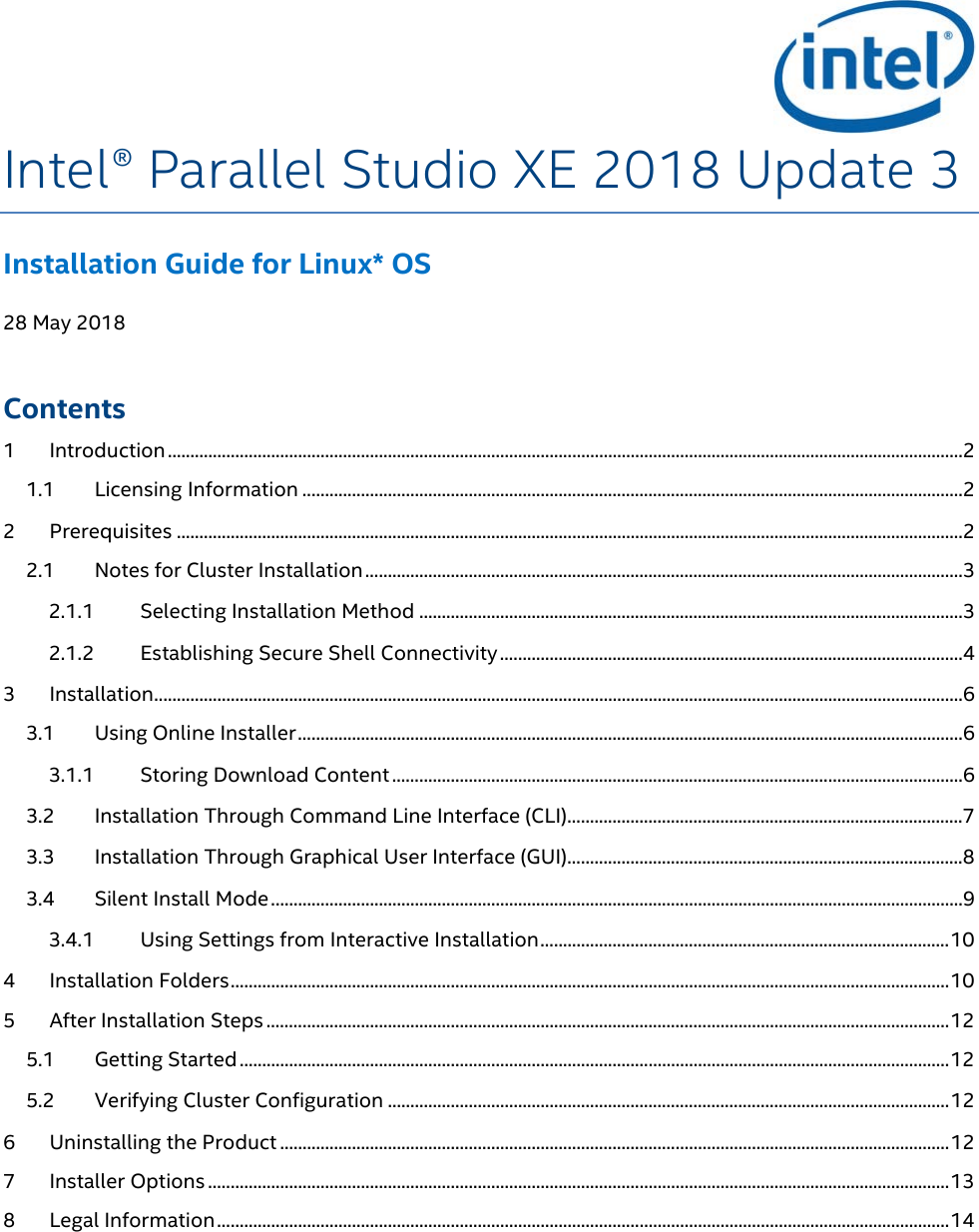 Intel® Parallel Studio Installation Guide For Linux* OS xe 2018 install