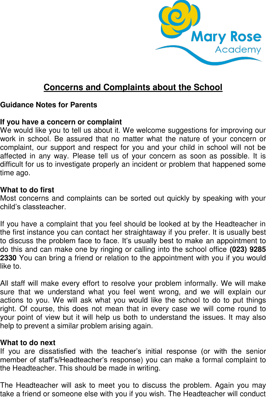 Page 1 of 3 - Concerns And Complaints About The School Parents-guide-to-complaints-procedure