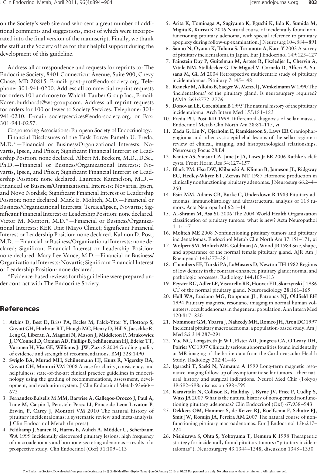 Page 10 of 11 - Pituitary Incidentaloma: An Endocrine Society Clinical Practice Guideline Incidentaloma Guide 2011