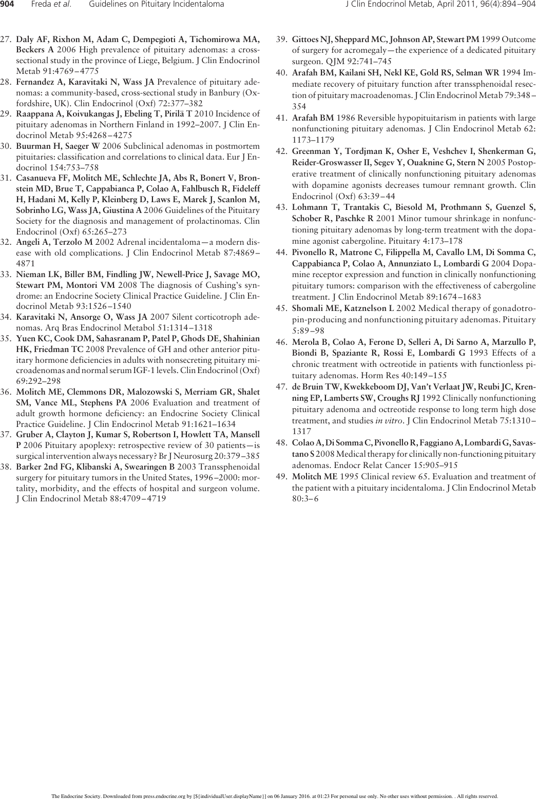 Page 11 of 11 - Pituitary Incidentaloma: An Endocrine Society Clinical Practice Guideline Incidentaloma Guide 2011