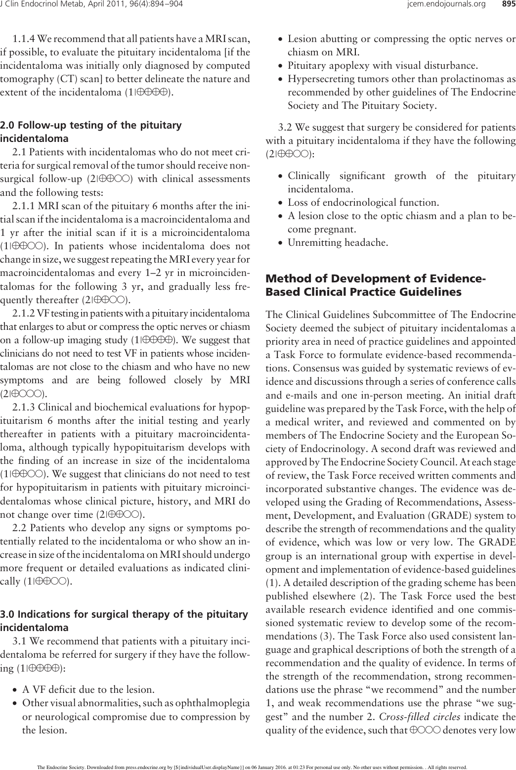 Page 2 of 11 - Pituitary Incidentaloma: An Endocrine Society Clinical Practice Guideline Incidentaloma Guide 2011