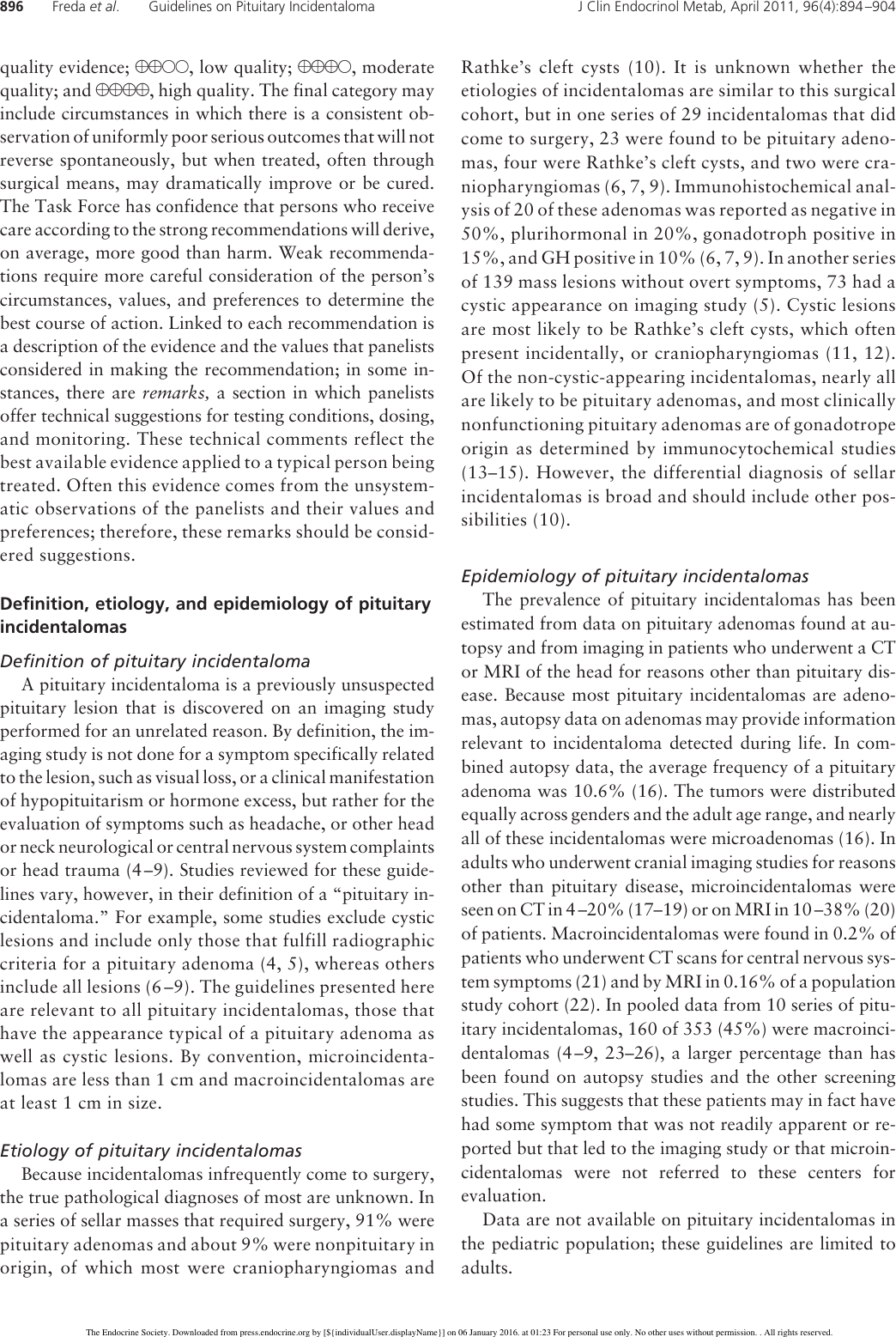 Page 3 of 11 - Pituitary Incidentaloma: An Endocrine Society Clinical Practice Guideline Incidentaloma Guide 2011