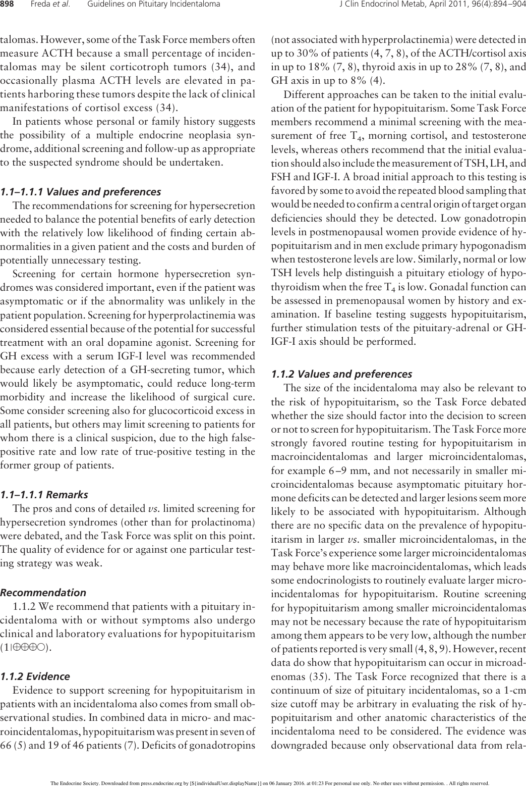 Page 5 of 11 - Pituitary Incidentaloma: An Endocrine Society Clinical Practice Guideline Incidentaloma Guide 2011